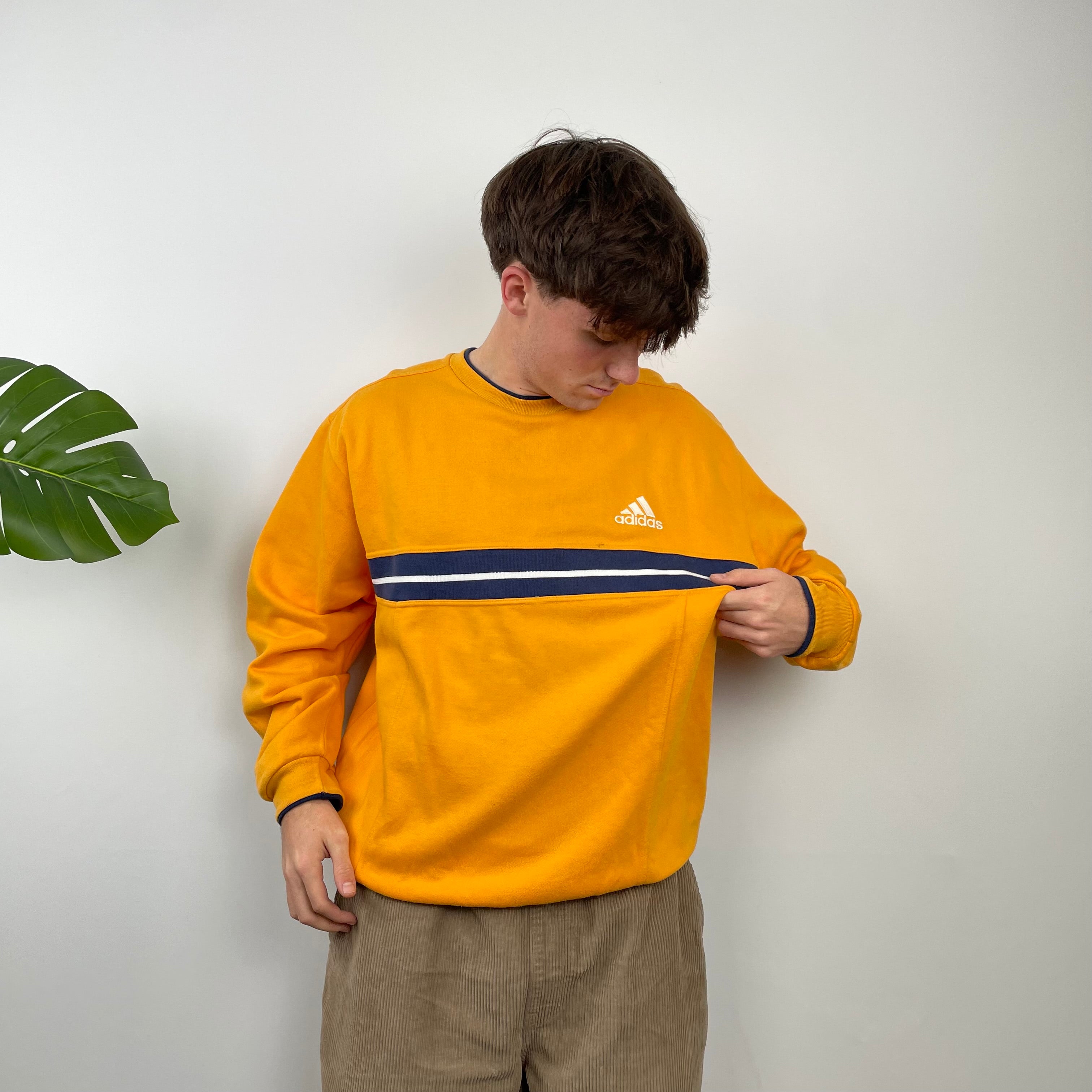 Adidas Orange Embroidered Spell Out Sweatshirt (M)
