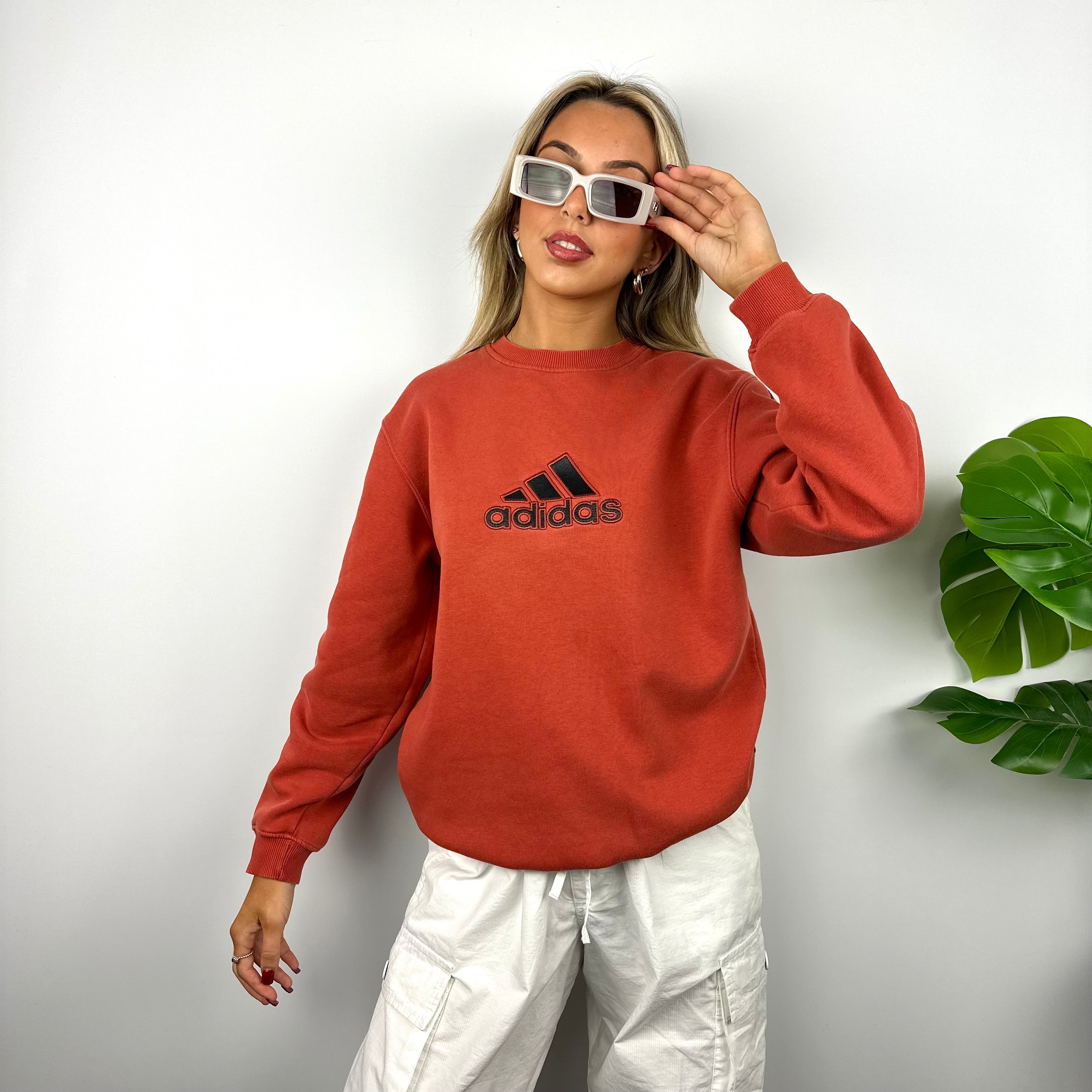 Adidas Orange Embroidered Spell Out Sweatshirt (M)