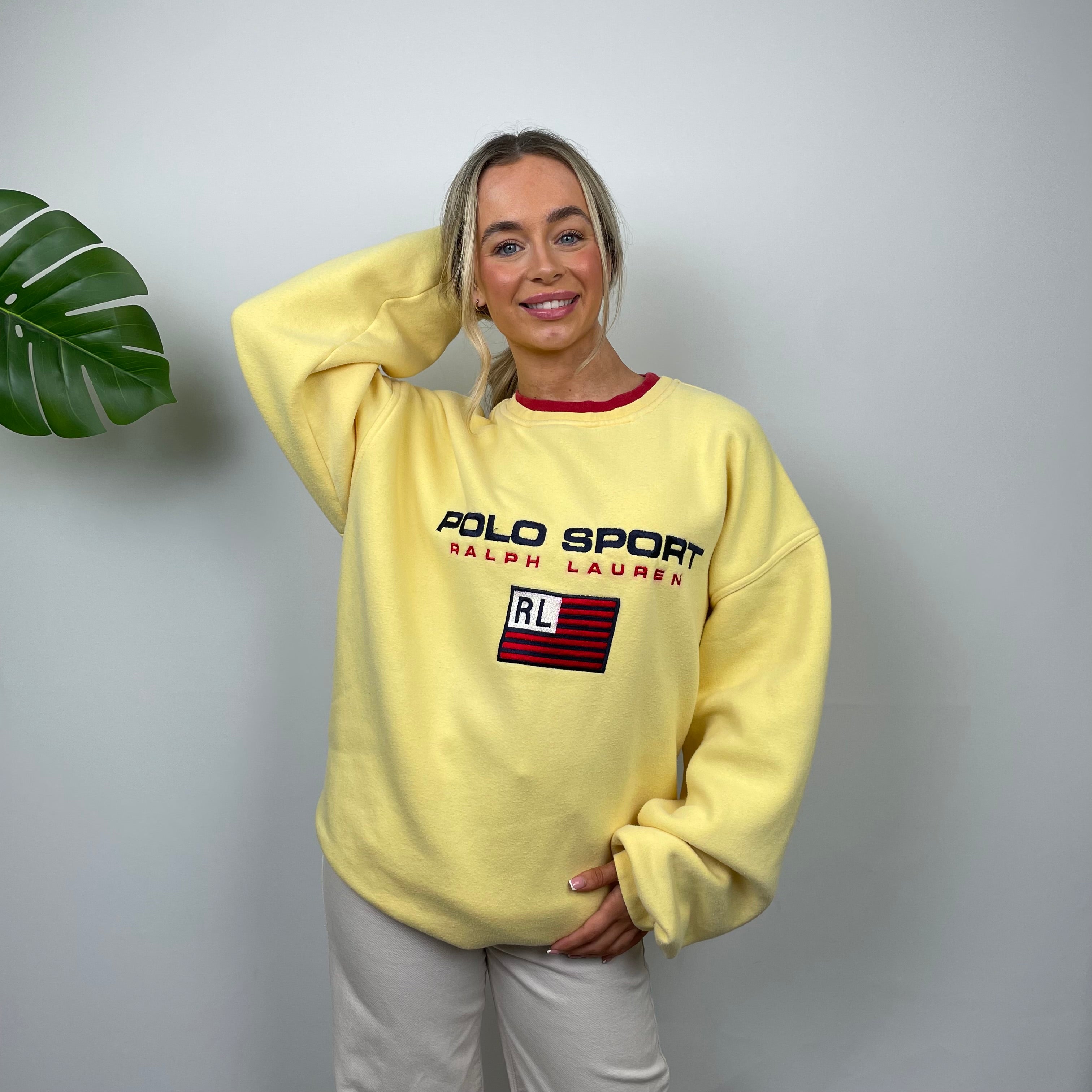 Polo Ralph Lauren Sport RARE Yellow Embroidered Spell Out Sweatshirt (XXL)