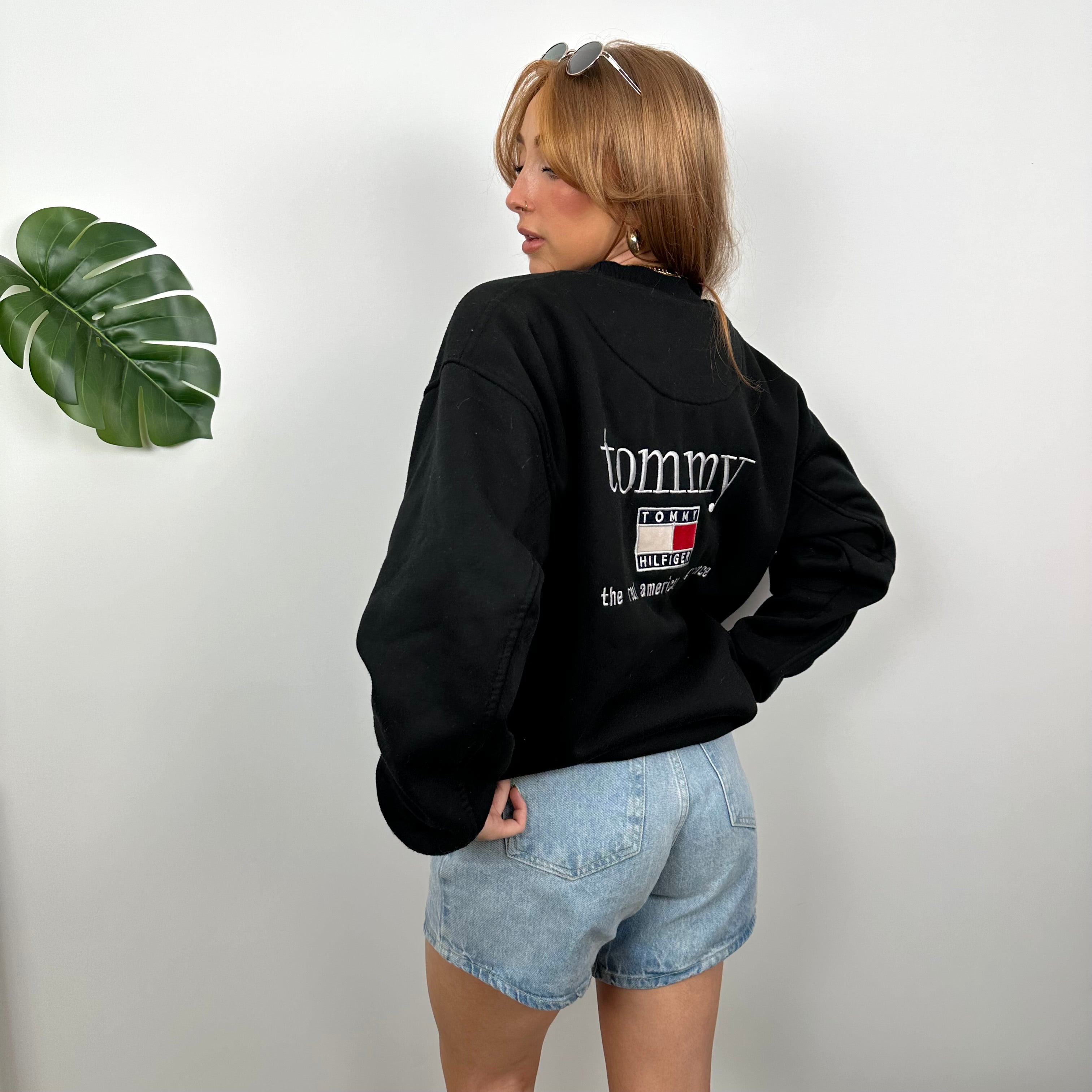 Tommy Hilfiger RARE Black Embroidered Spell Out Sweatshirt (L)