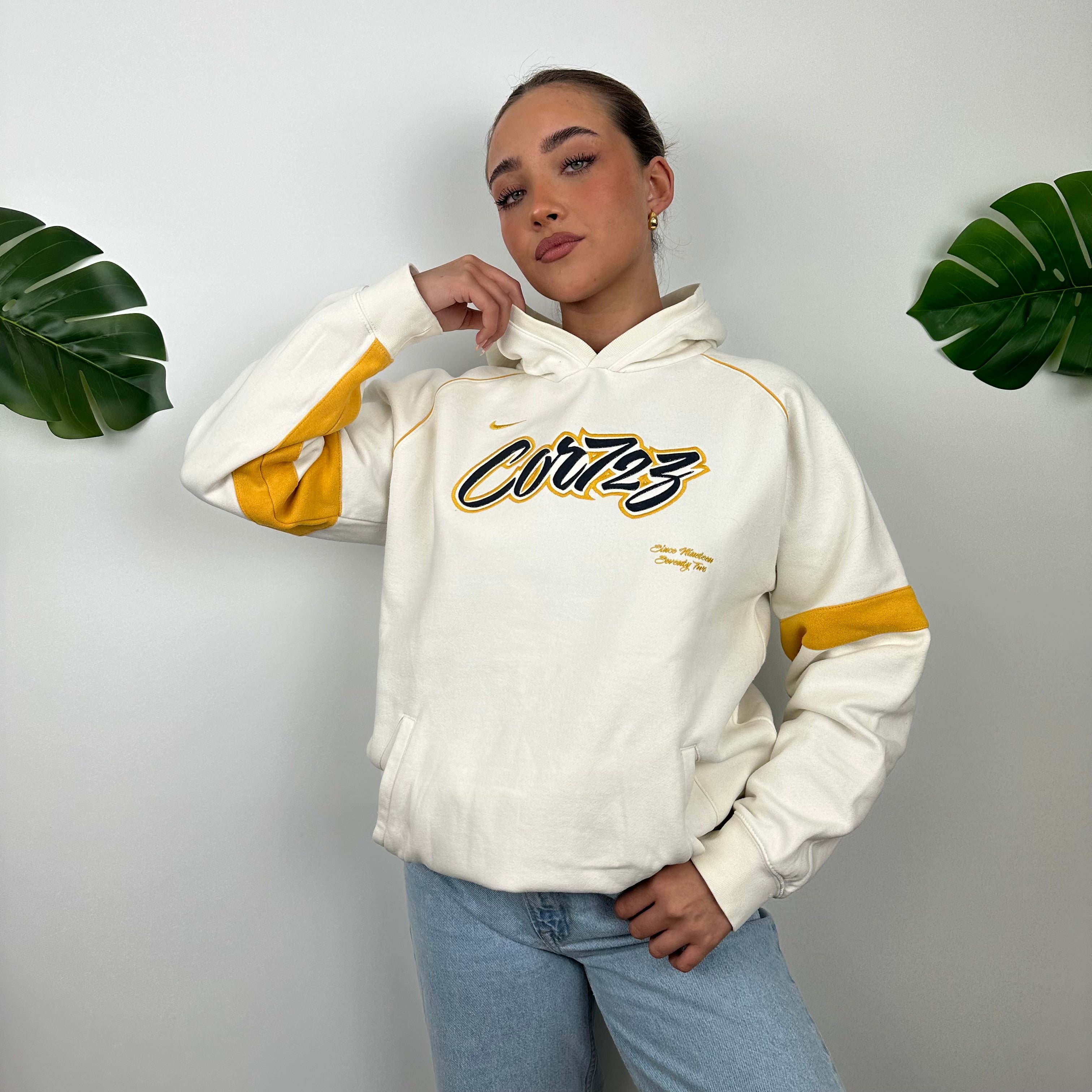 Nike Cortez RARE Cream Embroidered Spell Out Hoodie (M)