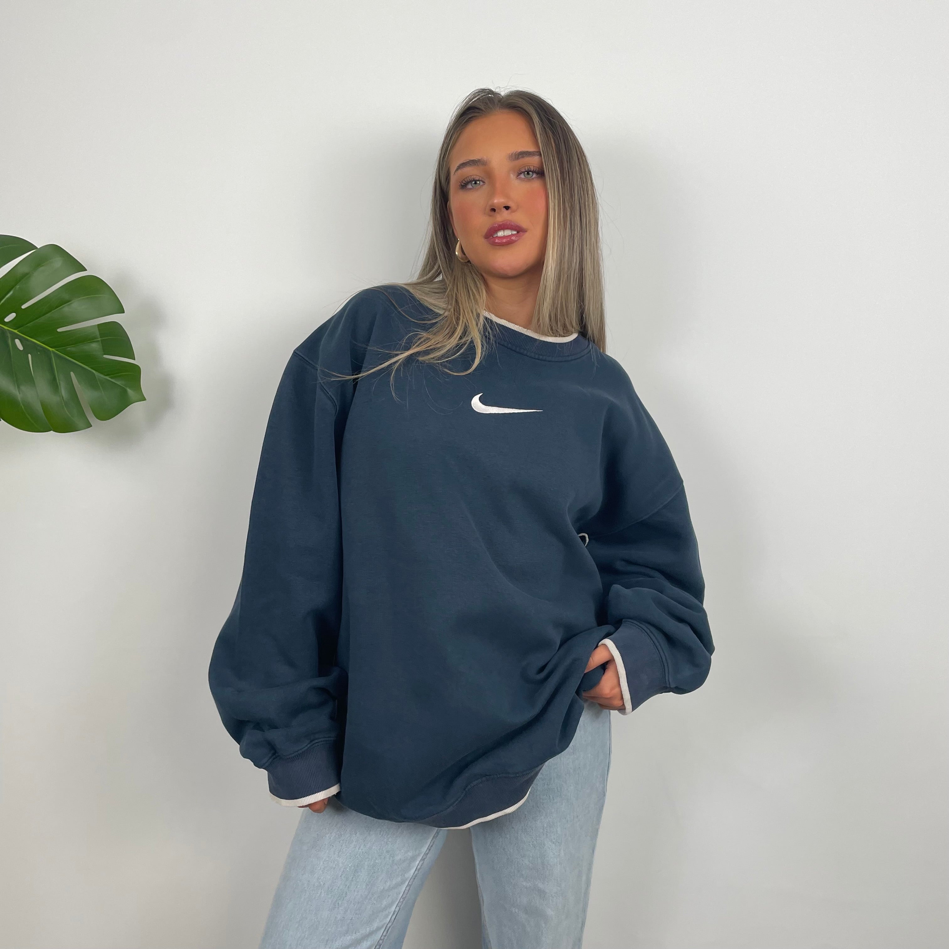 Nike Navy Embroidered Swoosh Sweatshirt (L)