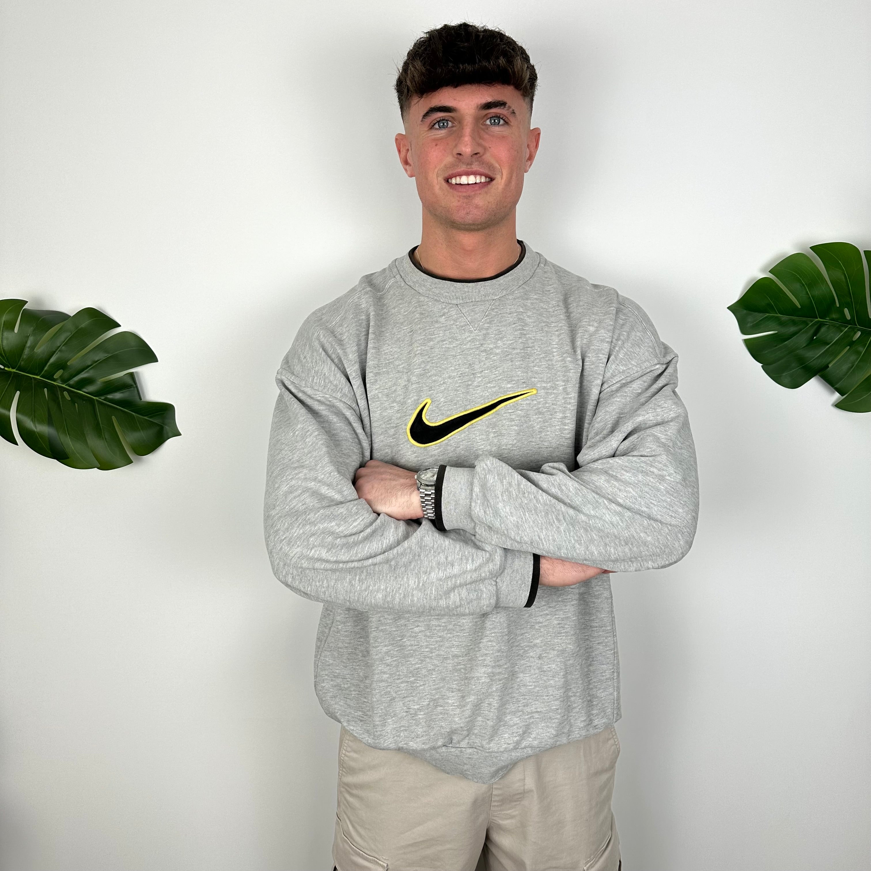 Nike Grey Embroidered Swoosh Sweatshirt (XL)