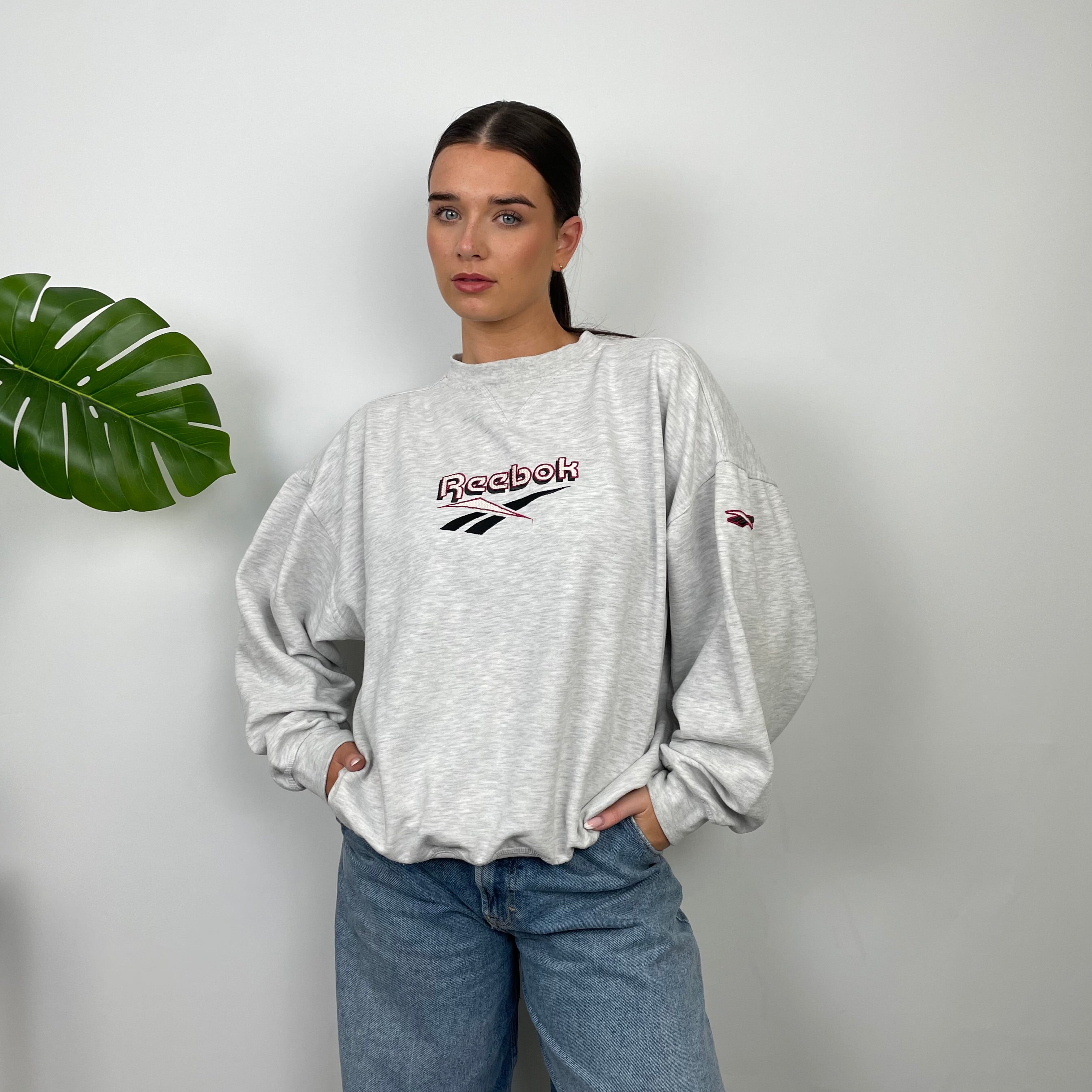 Reebok Grey Embroidered Spell Out Sweatshirt (L)