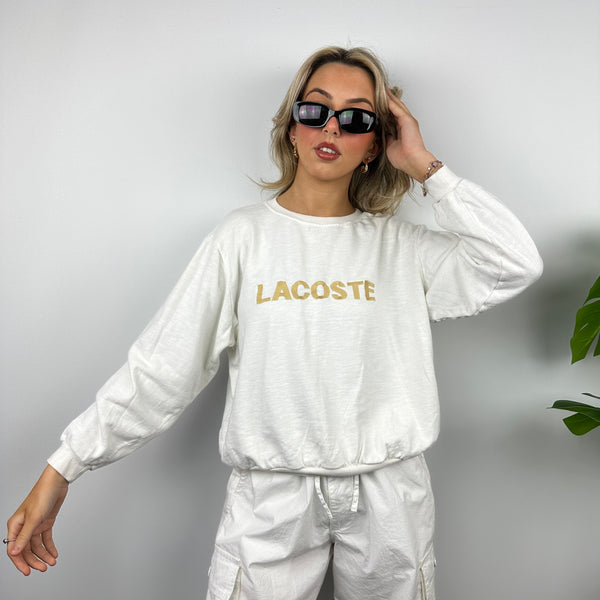 Lacoste White Embroidered Spell Out Sweatshirt (XS)