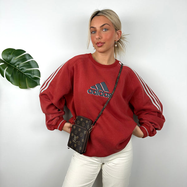 Adidas Red Embroidered Spell Out Sweatshirt (L)