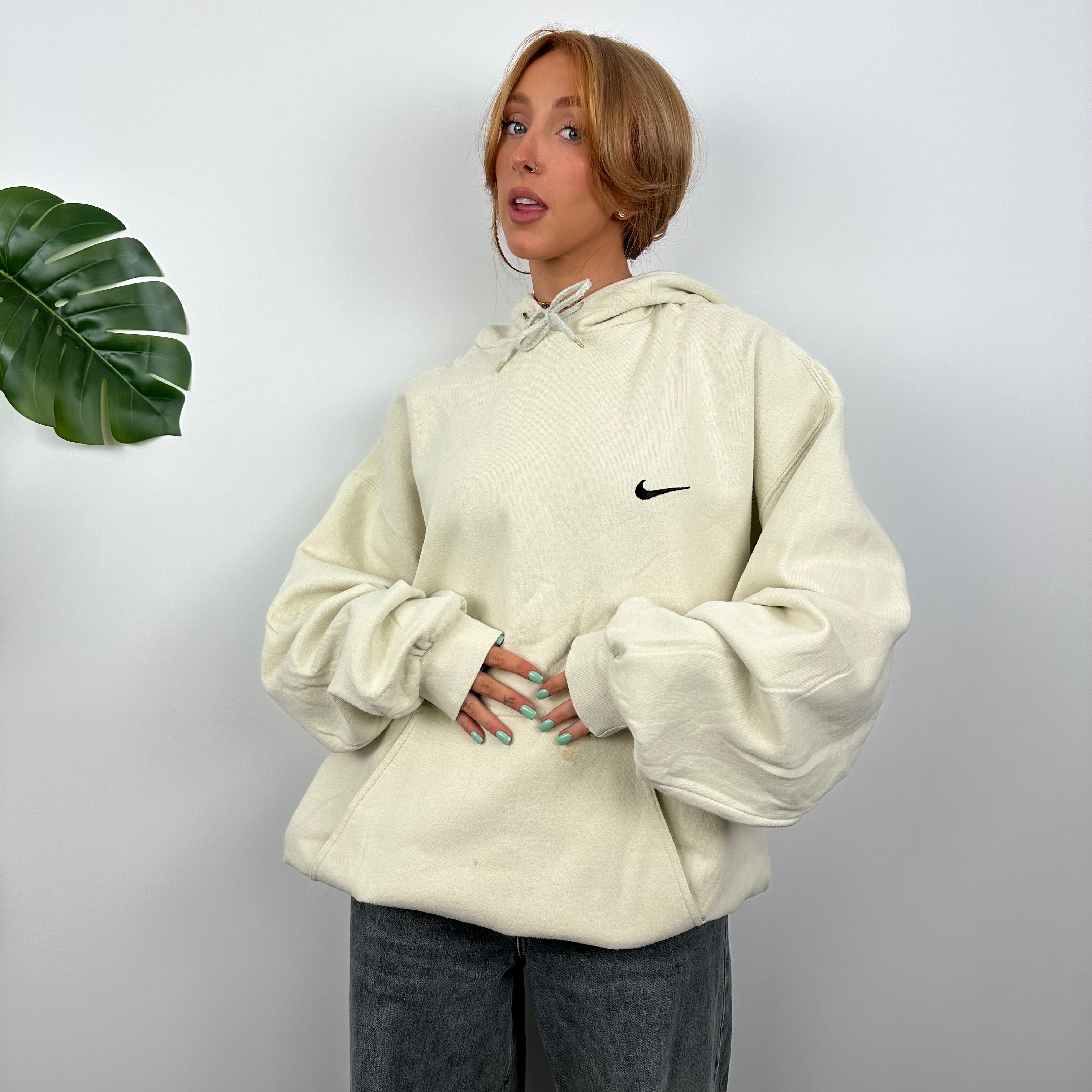 Nike RARE Cream Embroidered Swoosh Hoodie (XL)