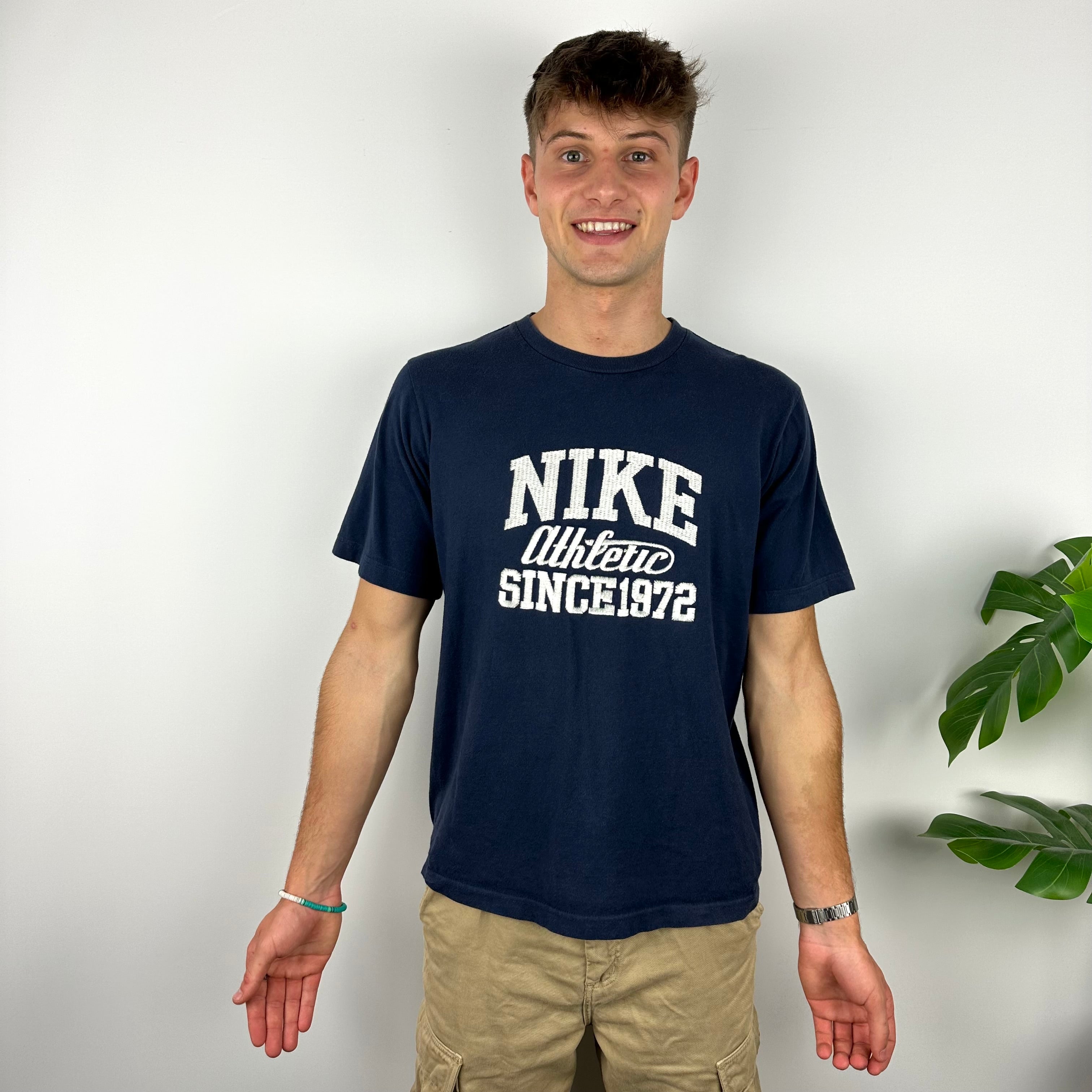 Nike Athletic RARE Navy Embroidered Spell Out T Shirt (M)