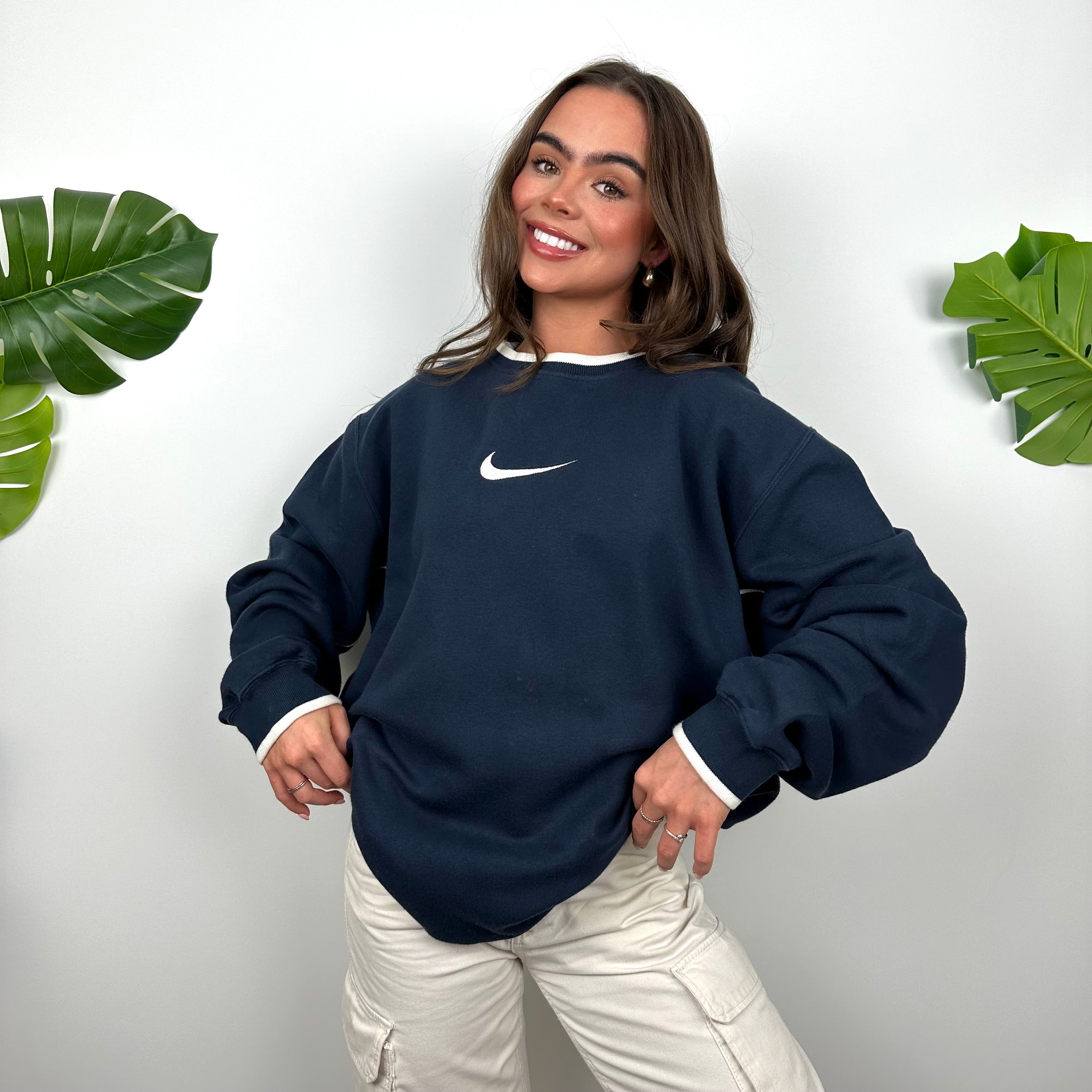 Nike Navy Embroidered Swoosh Sweatshirt (L)