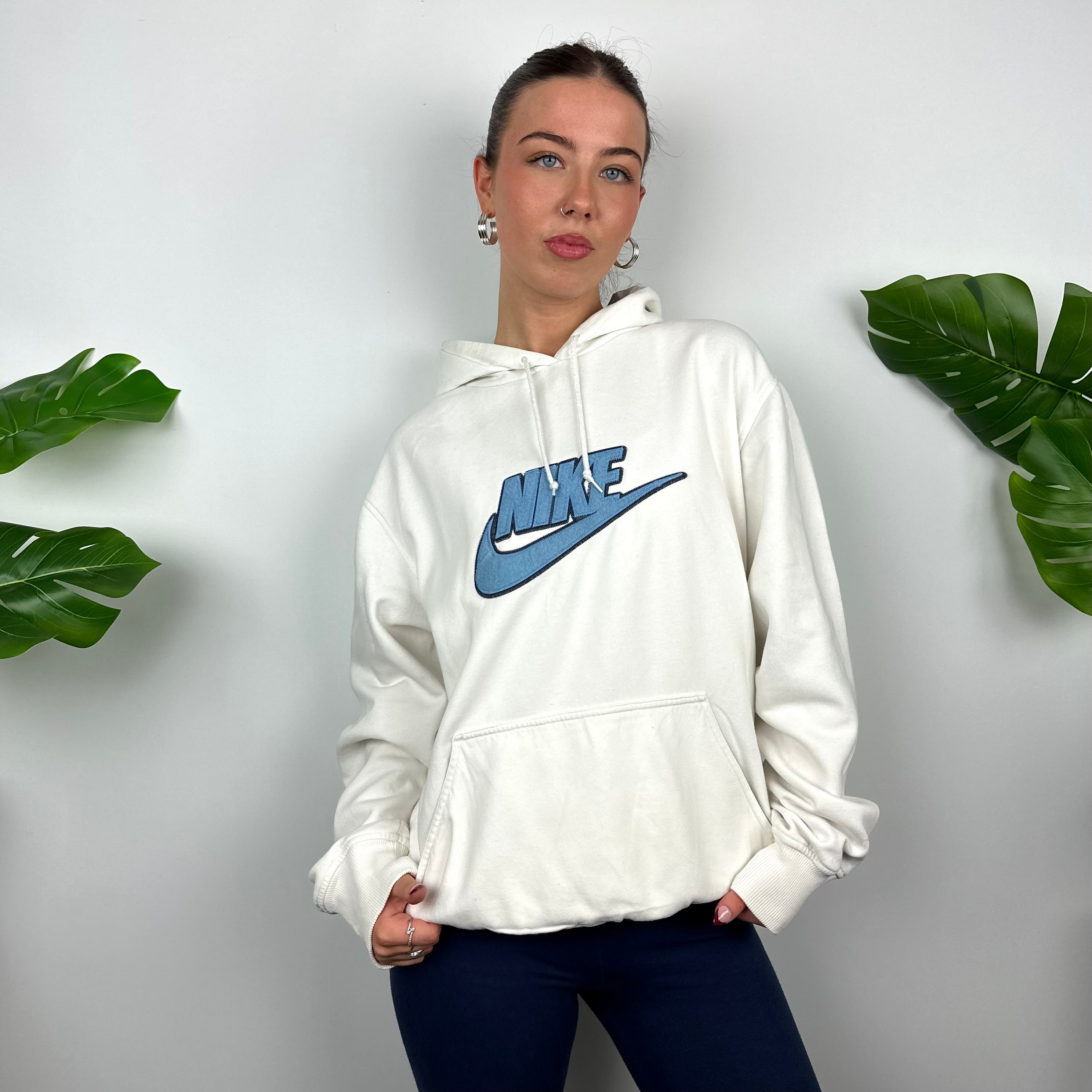 Nike RARE White Embroidered Spell Out Hoodie (L)