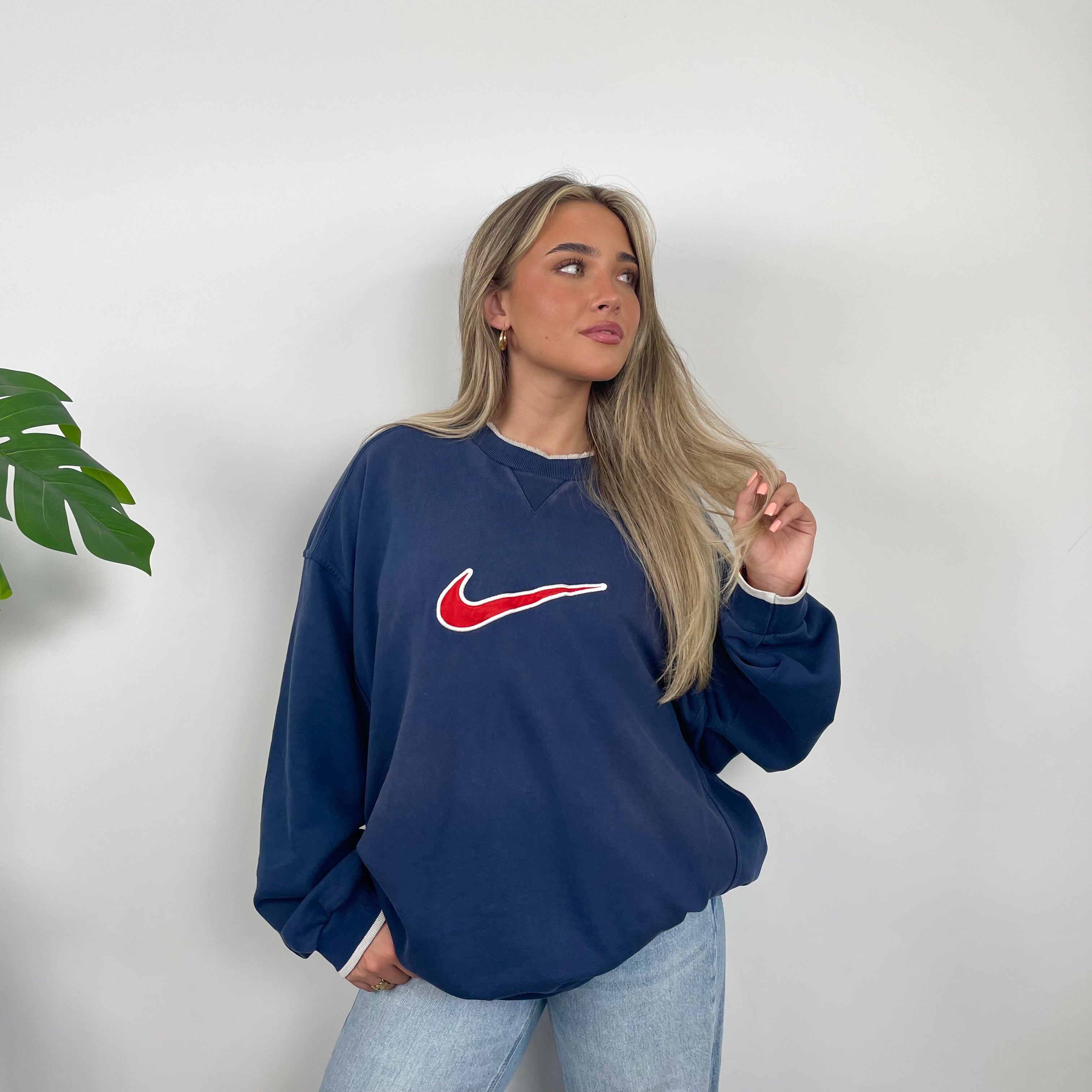 Nike Blue Embroidered Swoosh Sweatshirt (XXL)