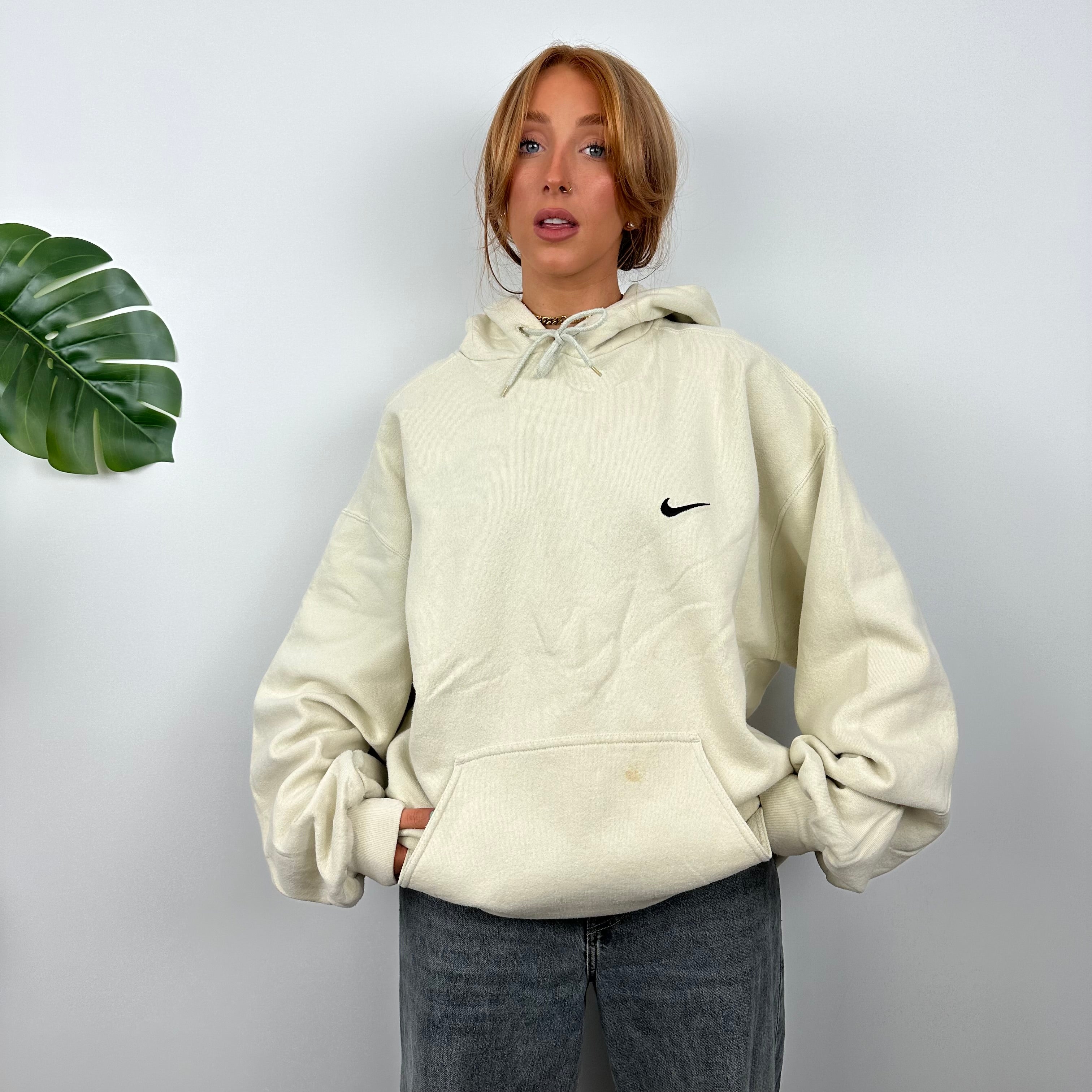 Nike RARE Cream Embroidered Swoosh Hoodie (XL)