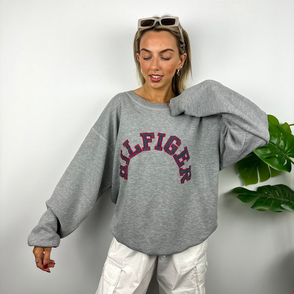 Tommy Hilfiger Grey Embroidered Spell Out Sweatshirt (L)