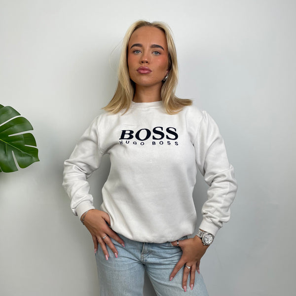 Hugo Boss White Embroidered Spell Out Sweatshirt (S)