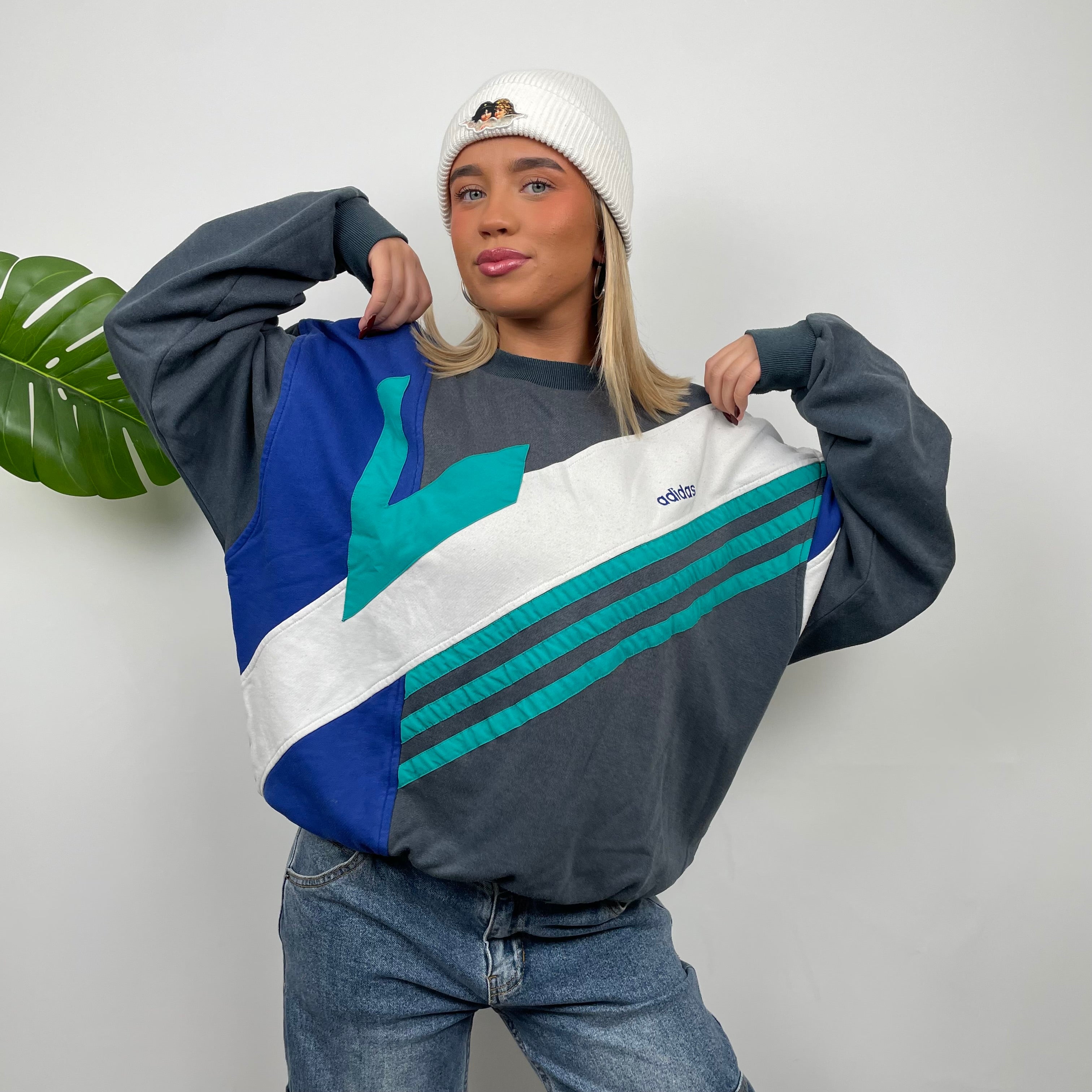 Adidas Embroidered Spell Out Colour Block Sweatshirt (M)