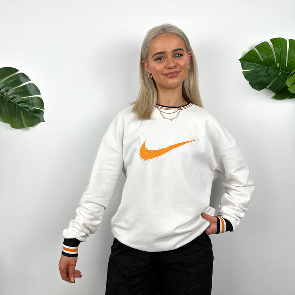 Nike White Embroidered Swoosh Sweatshirt (M)