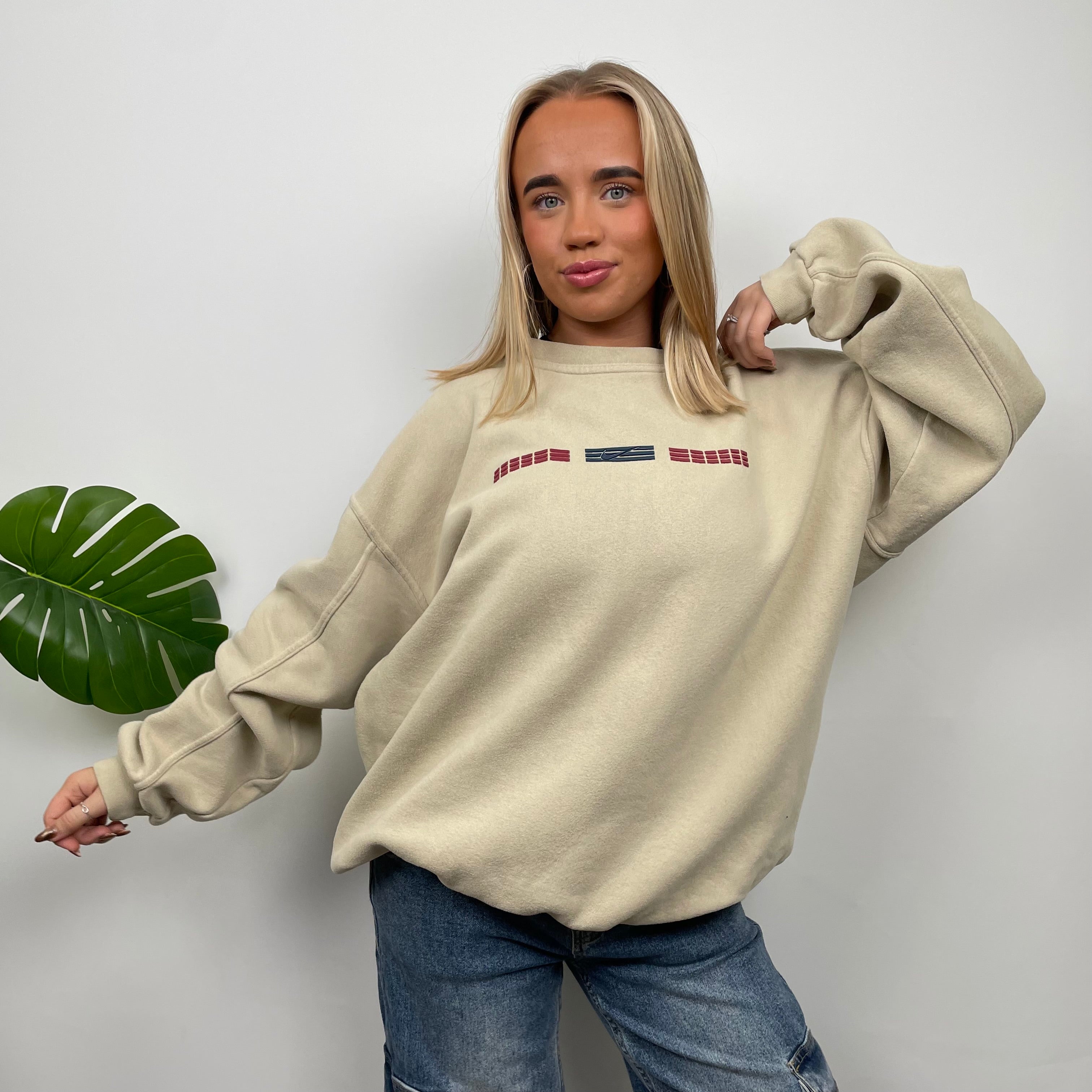 Nike Cream Embroidered Swoosh Sweatshirt (XL)