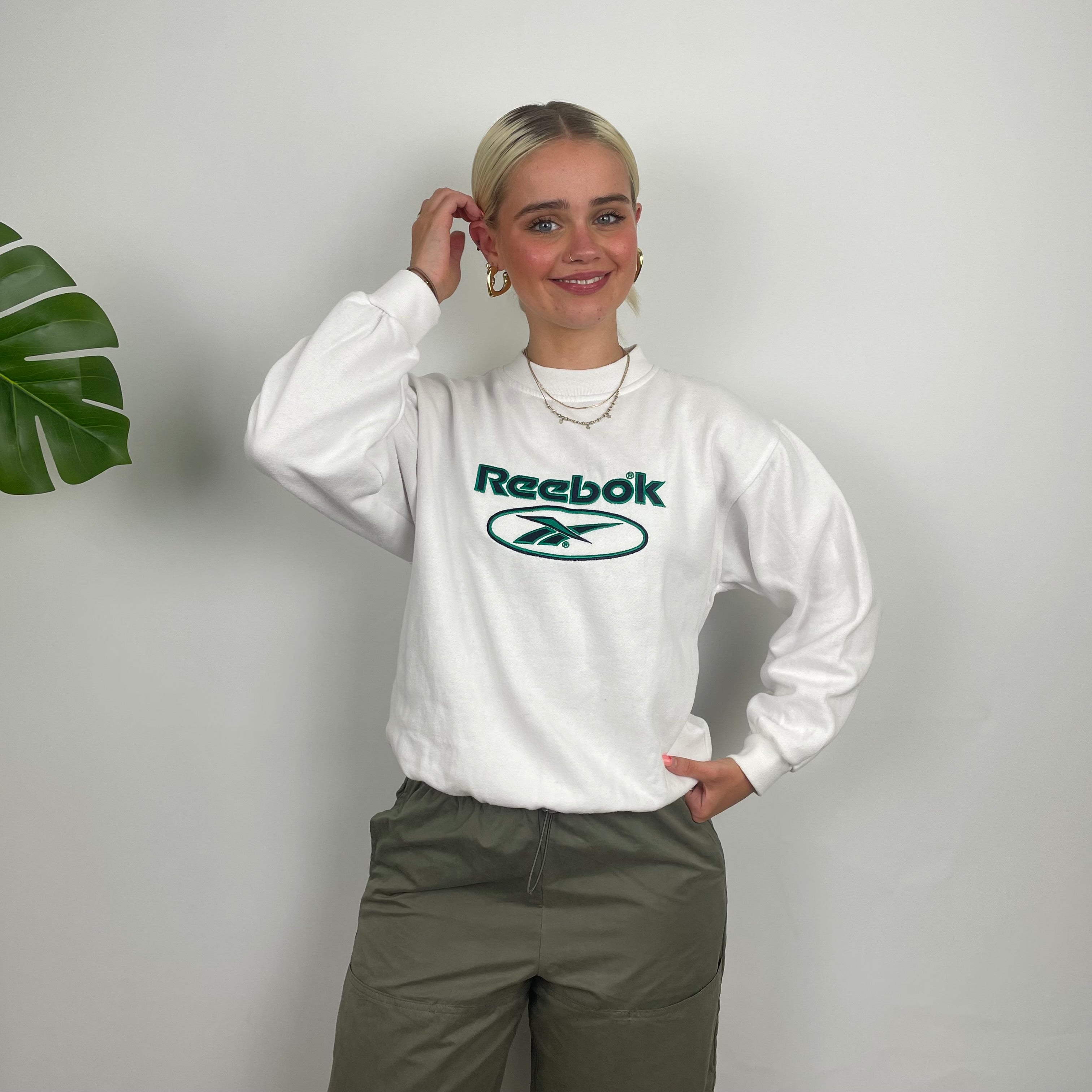 Reebok White Embroidered Spell Out Sweatshirt (XS)