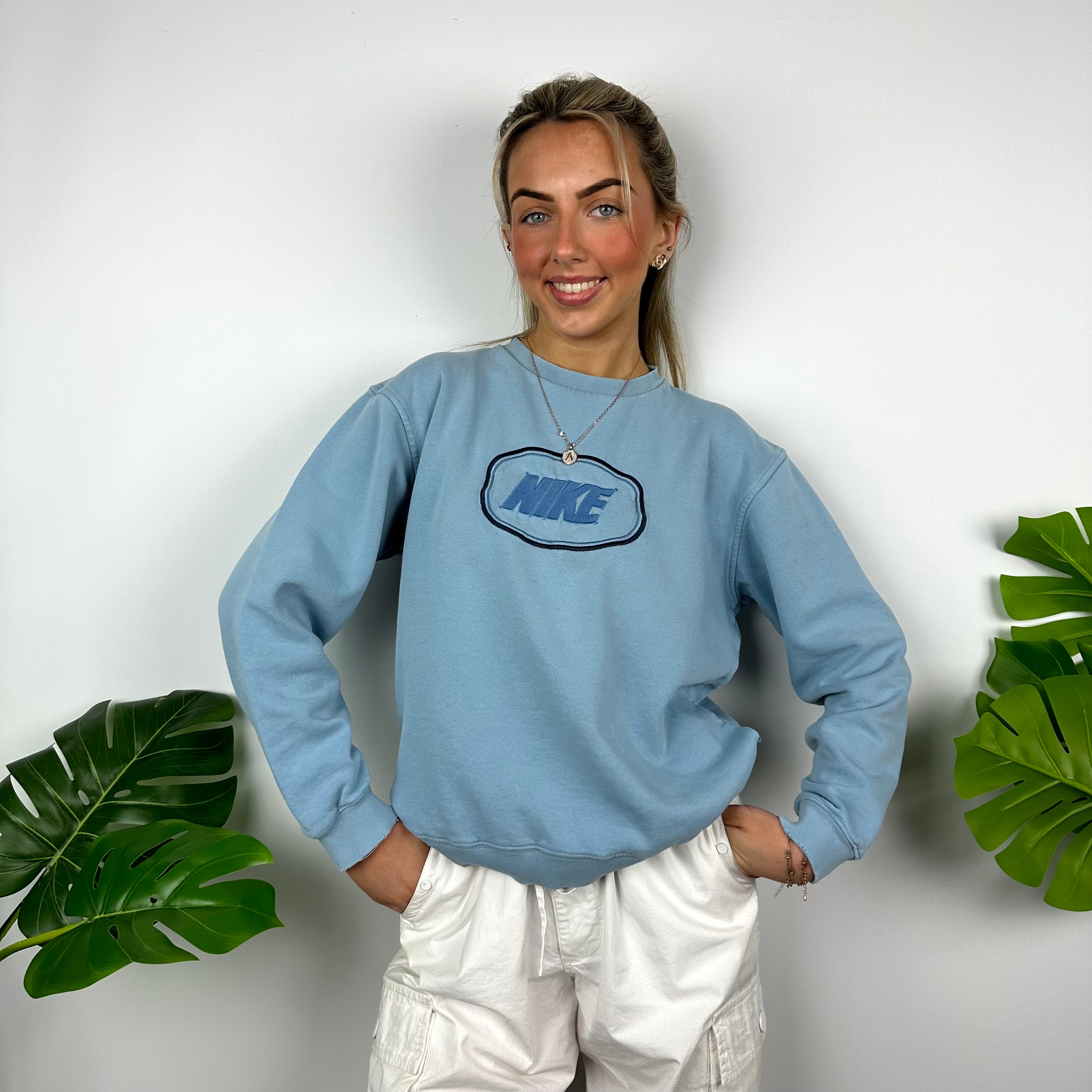 Nike Baby Blue Embroidered Spell Out Sweatshirt (S)