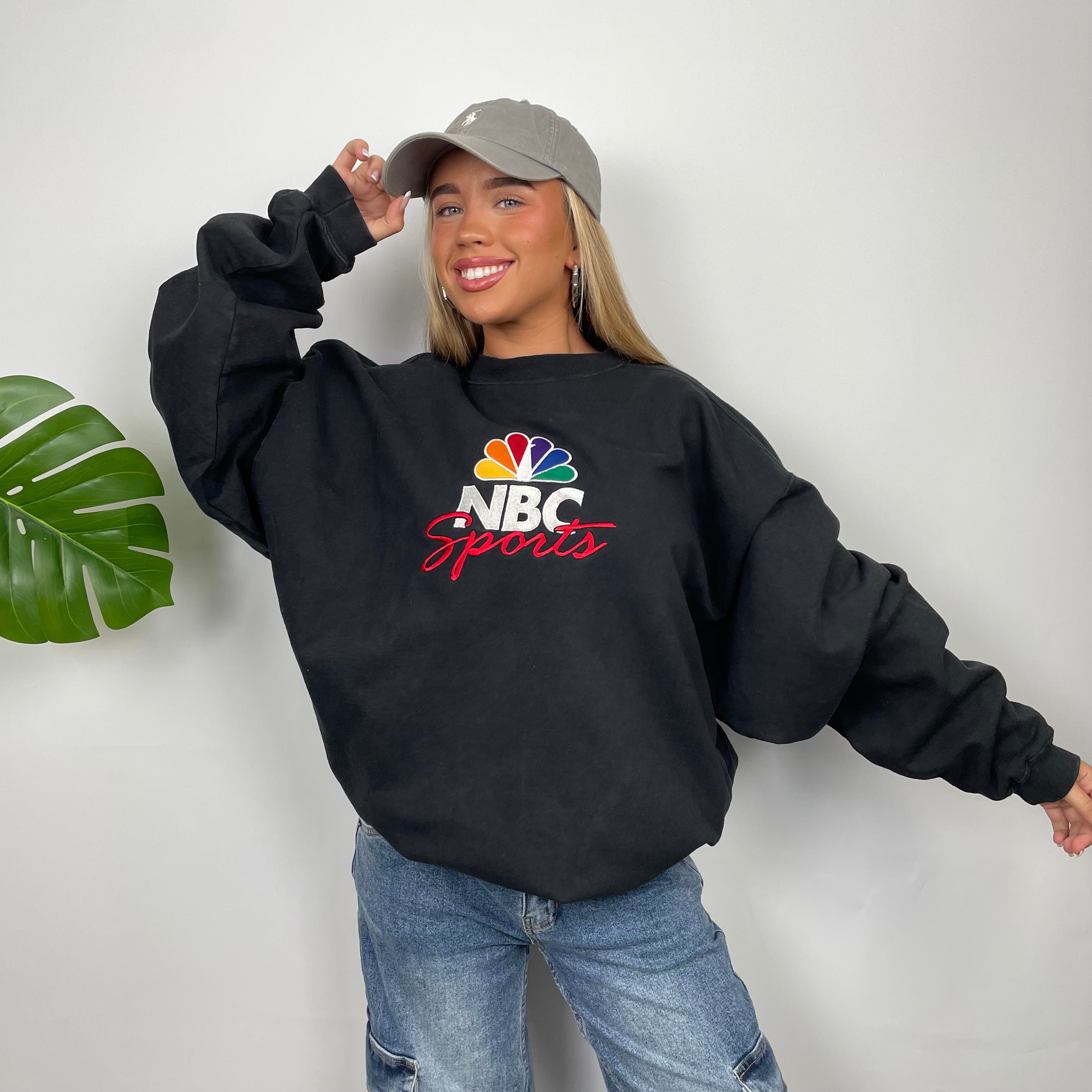 NBC Sports Black Embroidered Spell Out Sweatshirt (XXL)