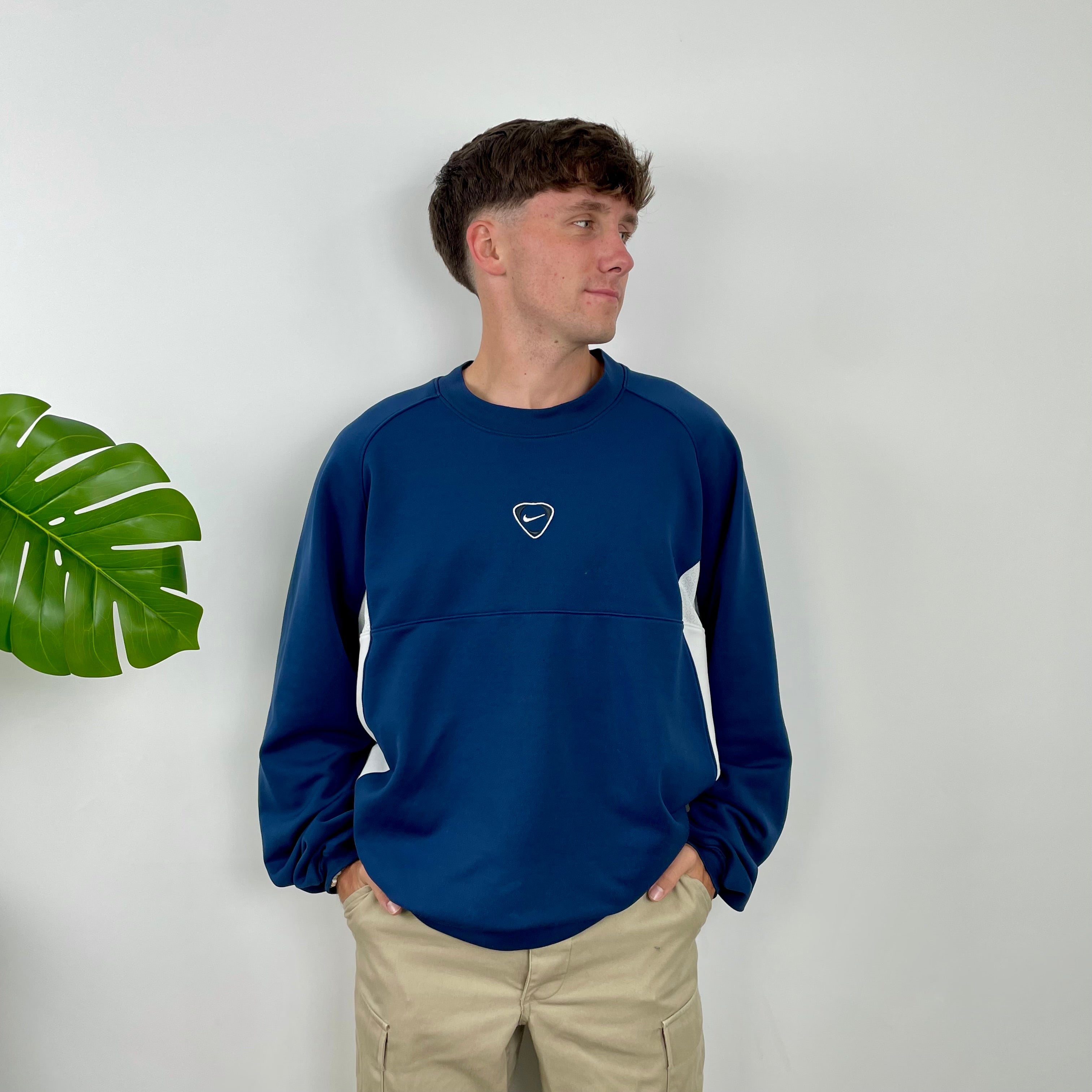 Nike Navy Embroidered Swoosh Sweatshirt (XL)