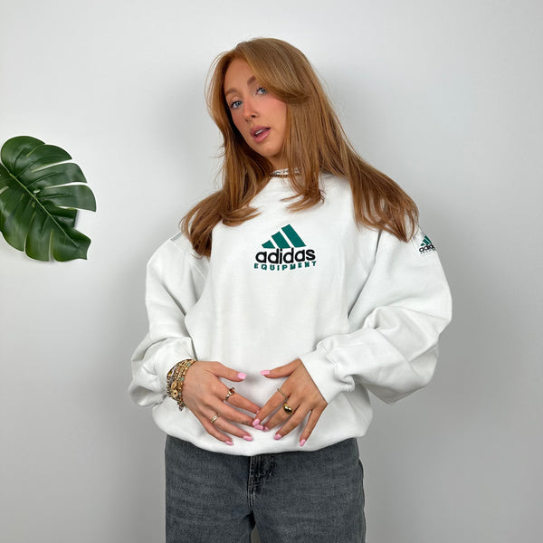 Adidas Equipment RARE White Embroidered Spell Out Sweatshirt (M)