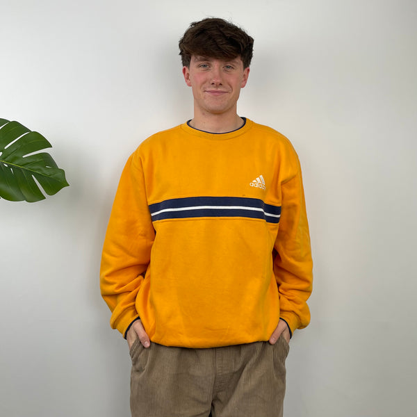 Adidas Orange Embroidered Spell Out Sweatshirt (M)
