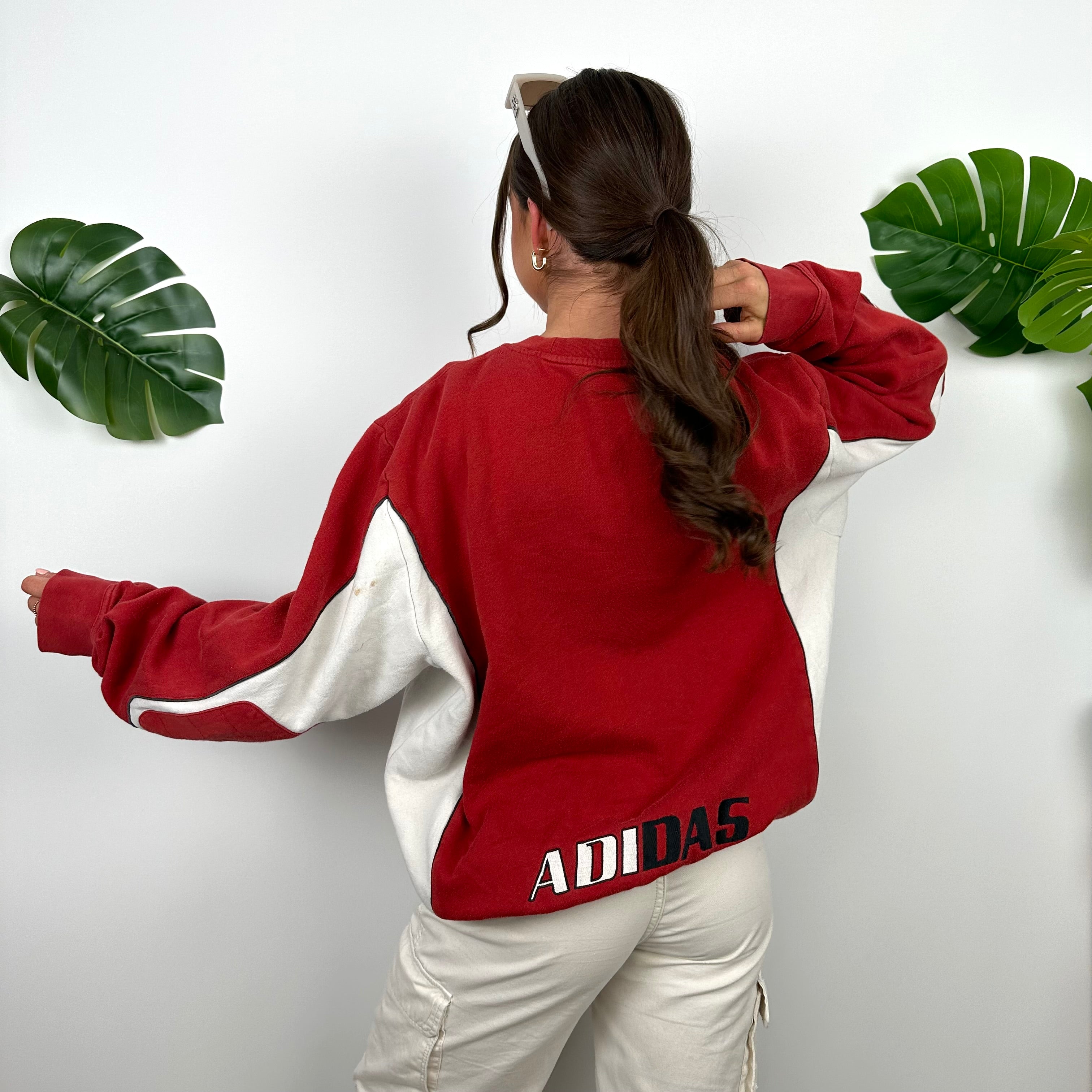 Adidas Red Embroidered Spell Out Sweatshirt (L)