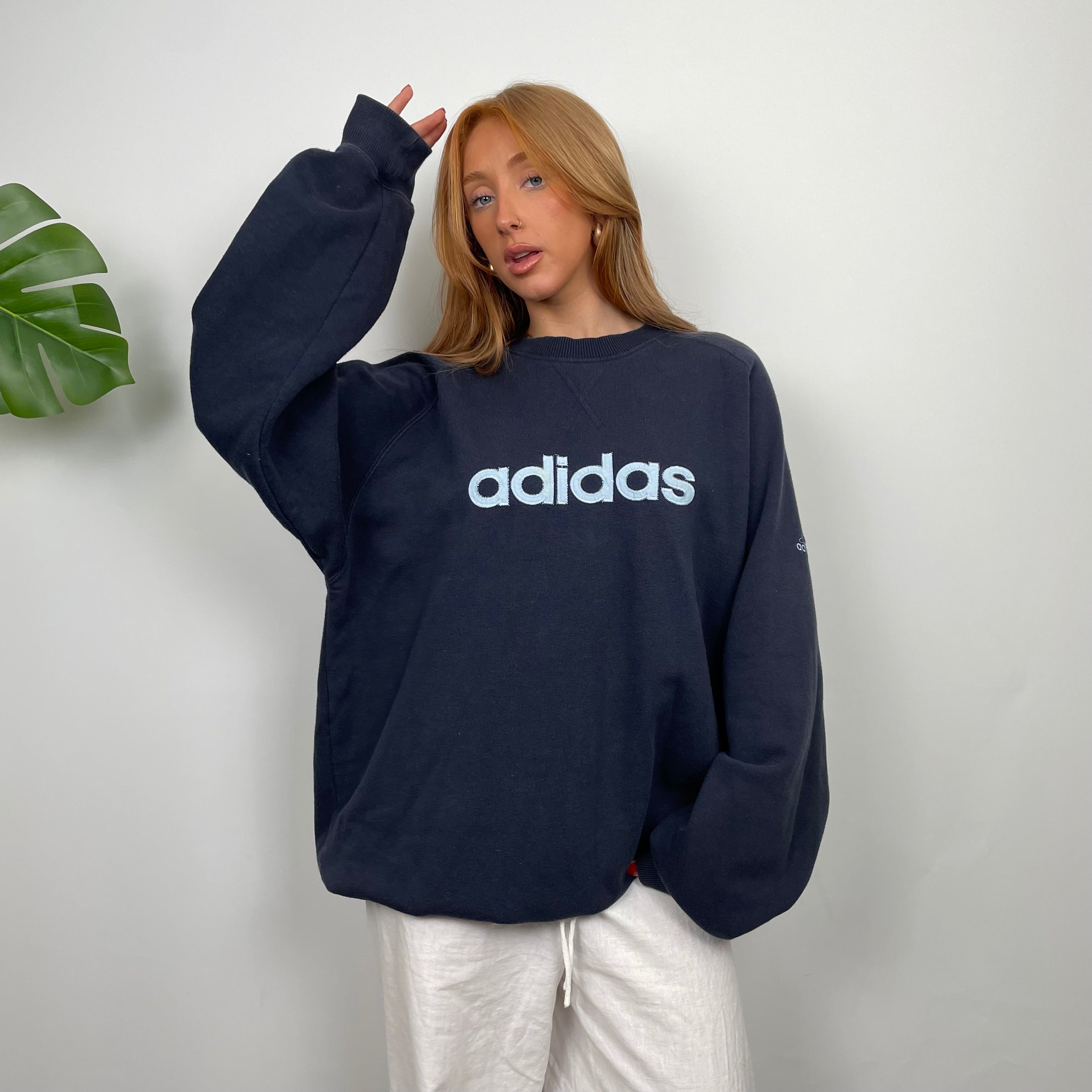 Adidas Navy Embroidered Spell Out Sweatshirt (XL)