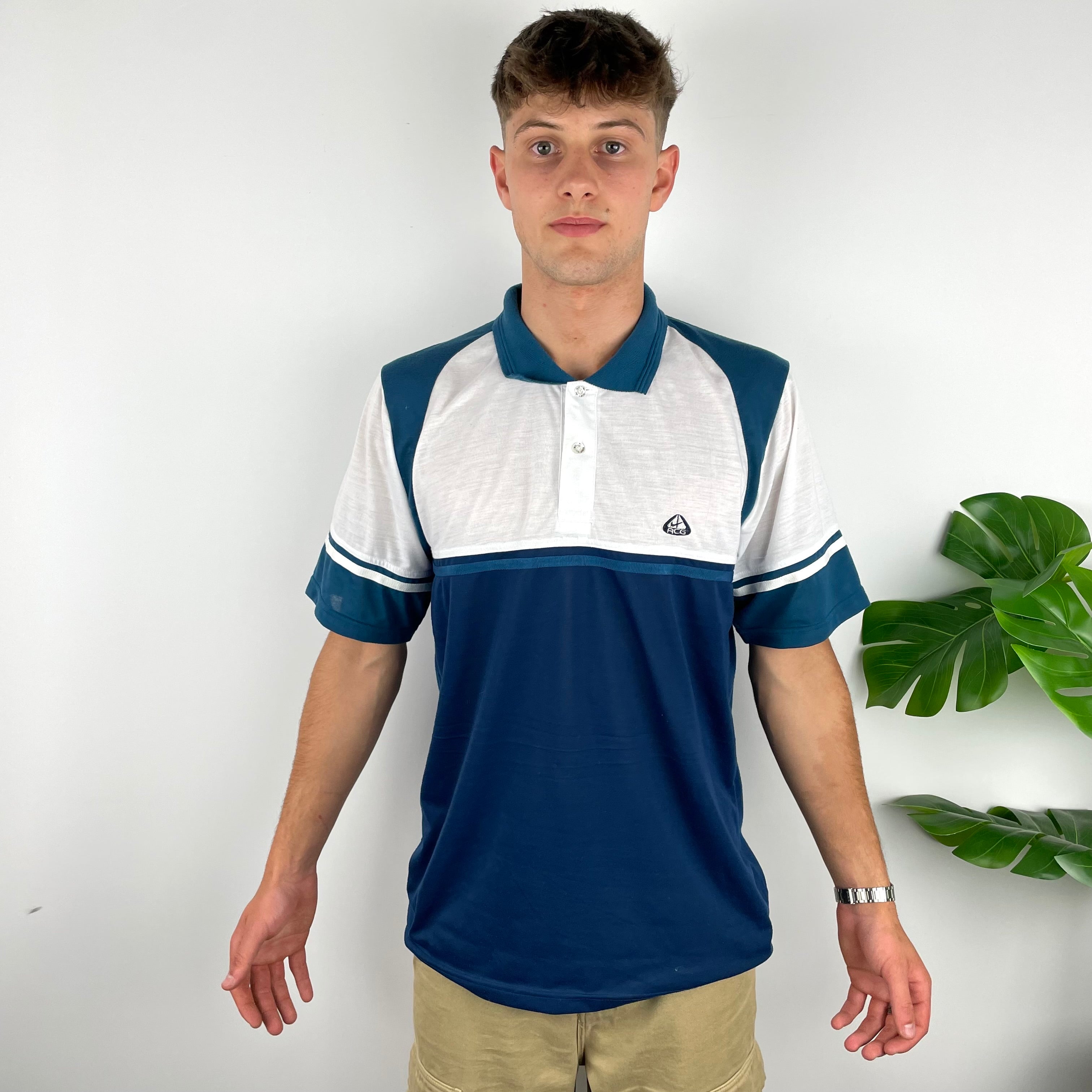 Nike ACG RARE Navy Embroidered Spell Out Polo Shirt (L)