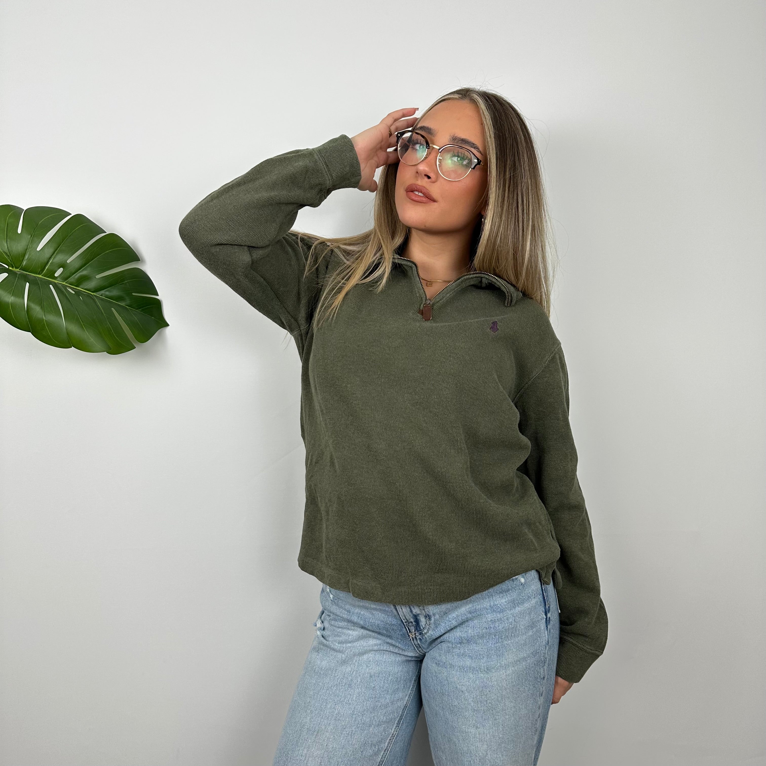 Polo Ralph Lauren Green Embroidered Logo Quarter Zip Sweatshirt (S)
