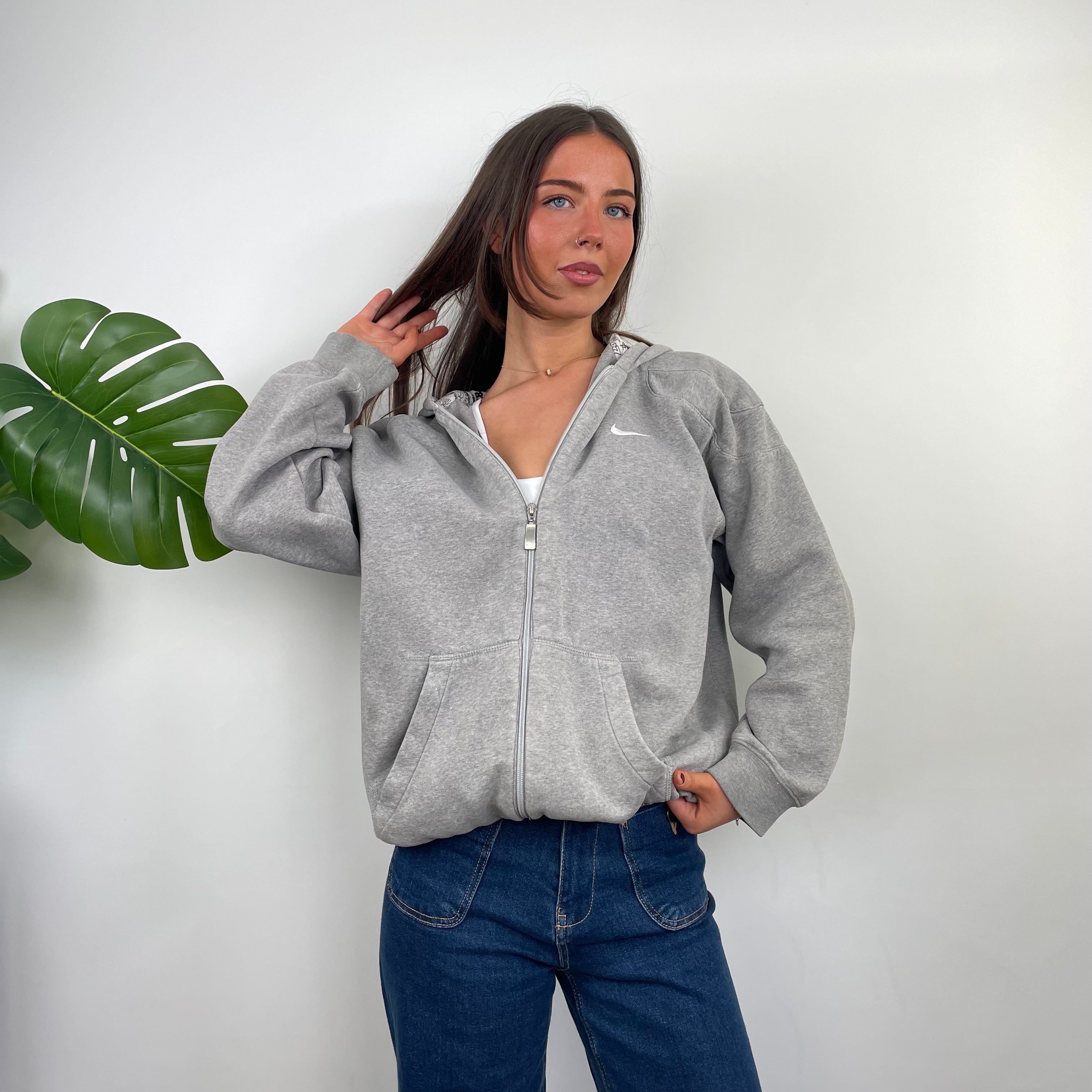 Nike Air Max RARE Grey Embroidered Swoosh Zip Up Hoodie (M)