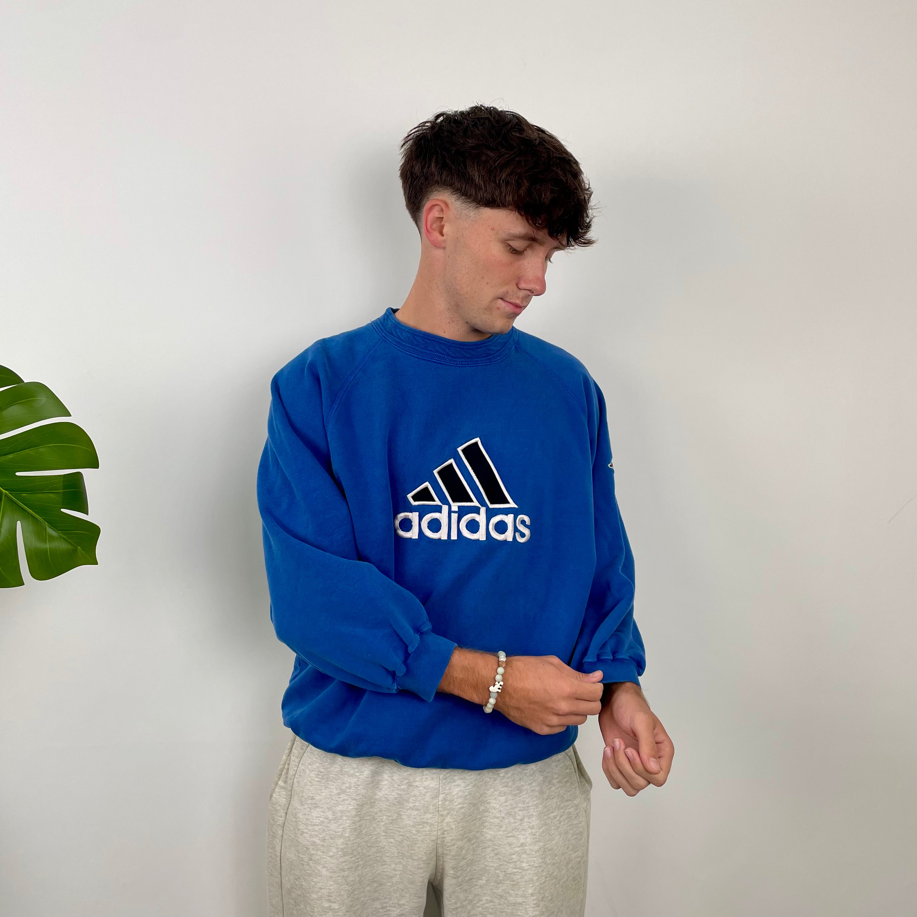 Adidas Blue Embroidered Spell Out Sweatshirt (M)