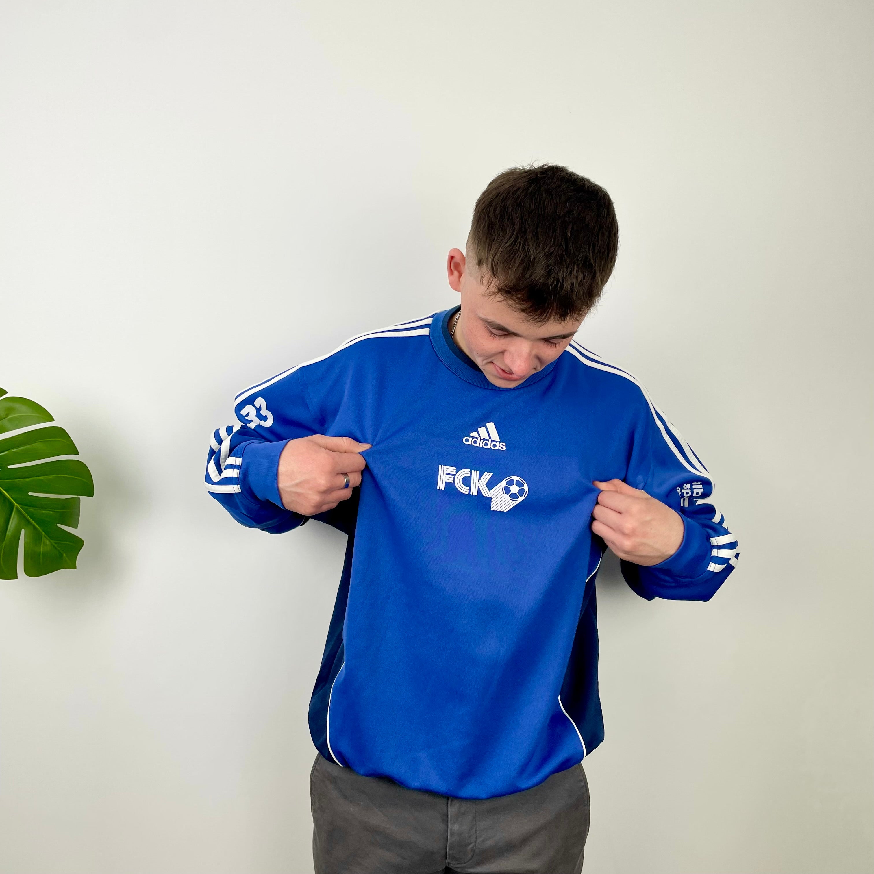 Adidas Blue Embroidered Spell Out Sweatshirt (L)