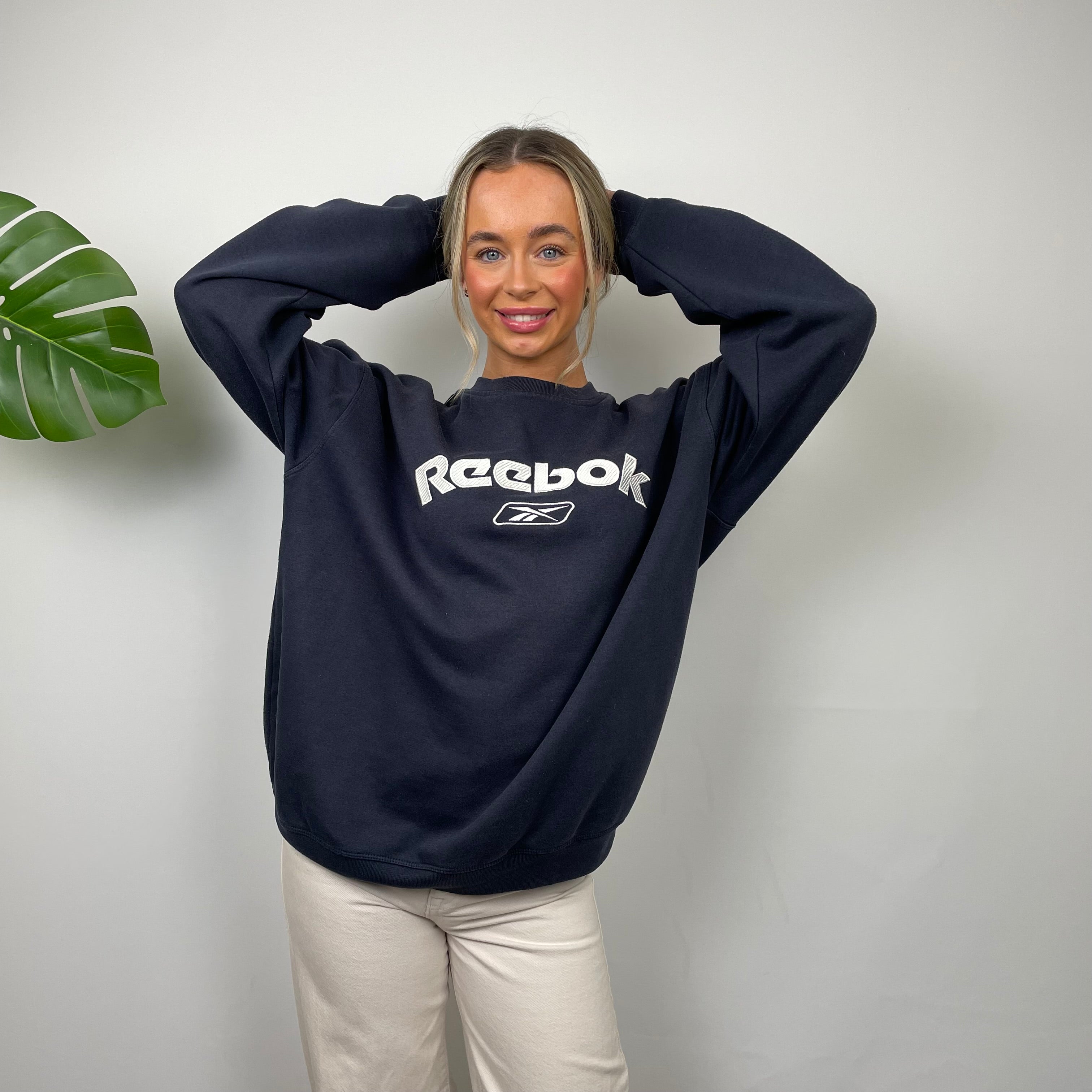 Reebok Navy Embroidered Spell Out Sweatshirt (M)