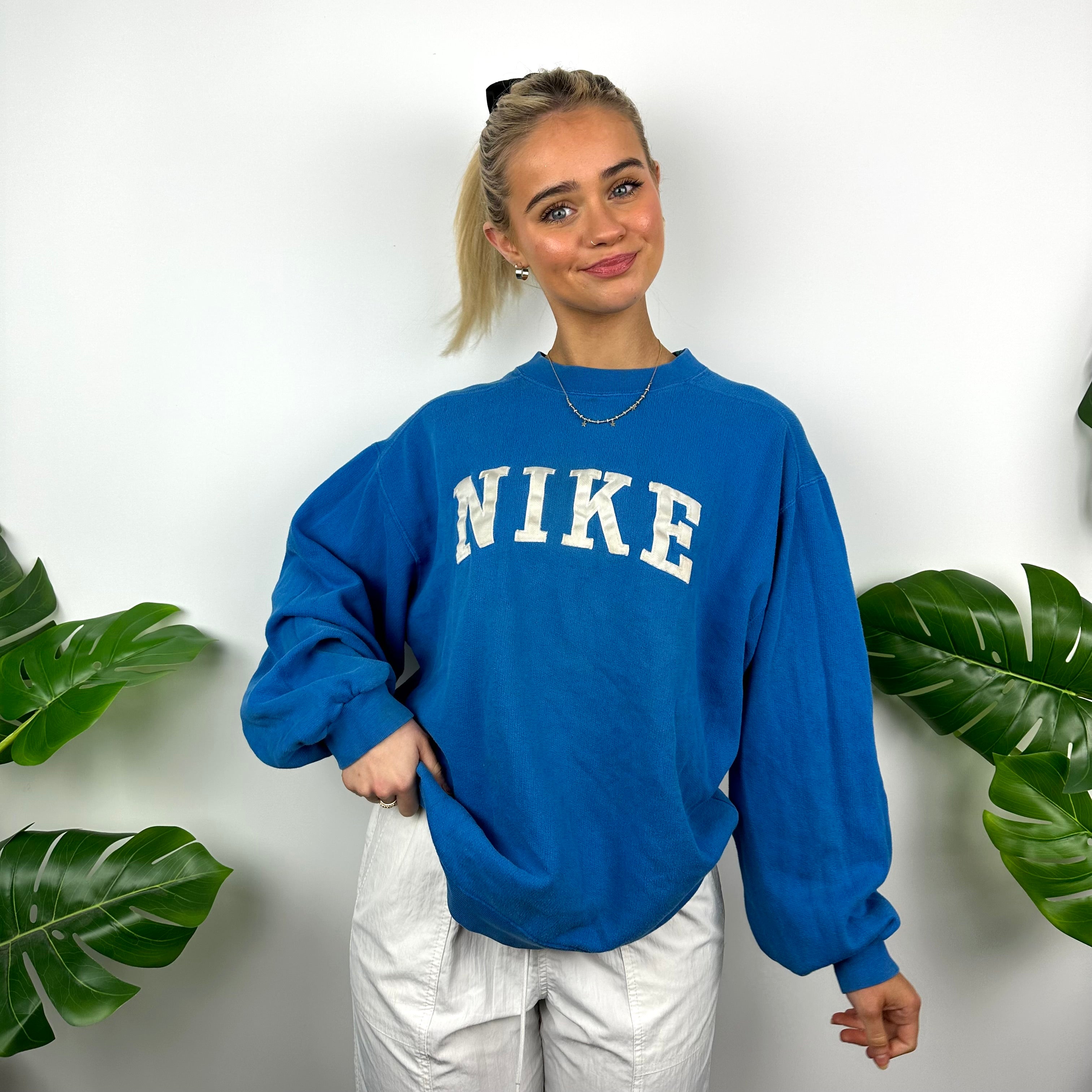 Nike Blue Embroidered Spell Out Sweatshirt (M)