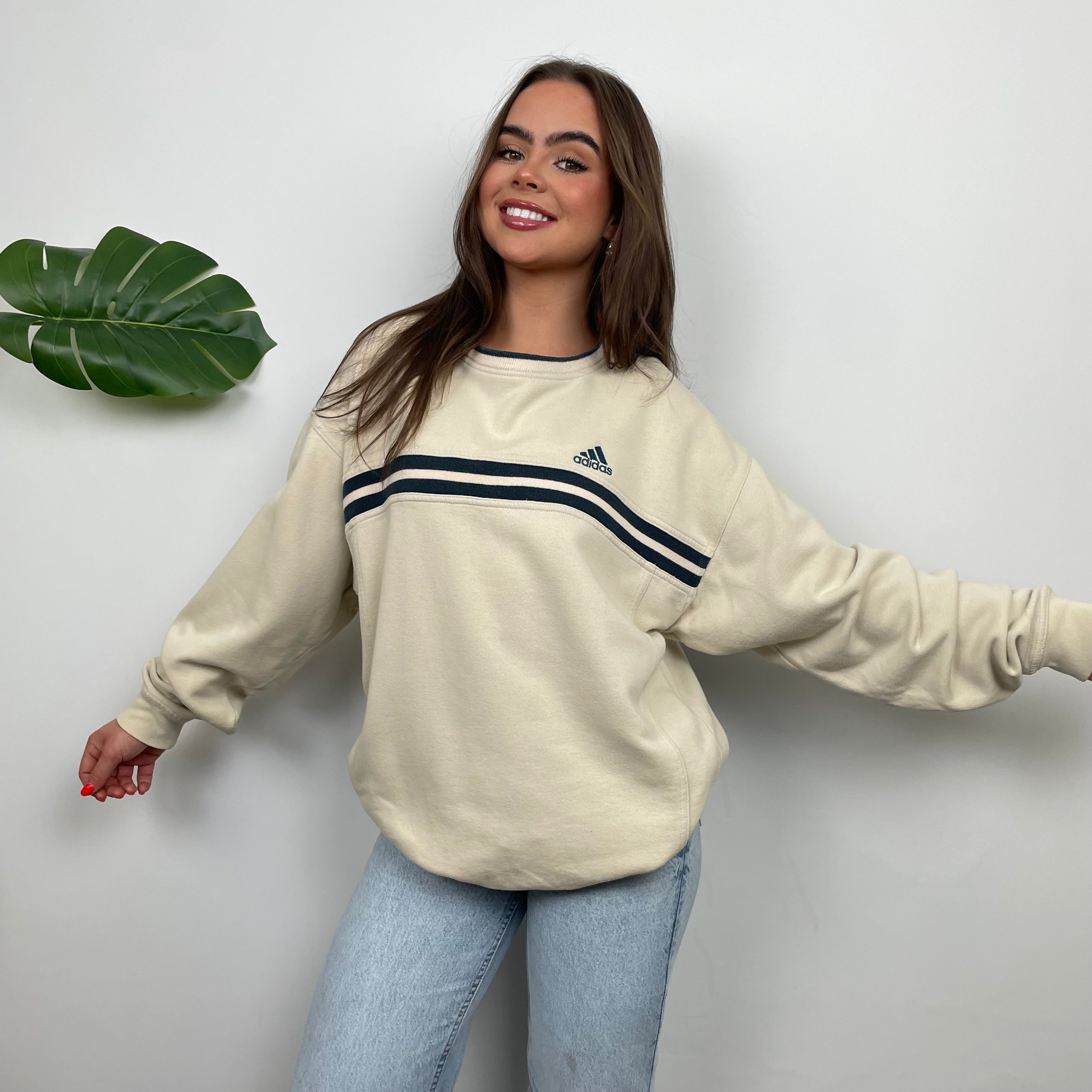 Adidas Cream Embroidered Spell Out Sweatshirt (L)