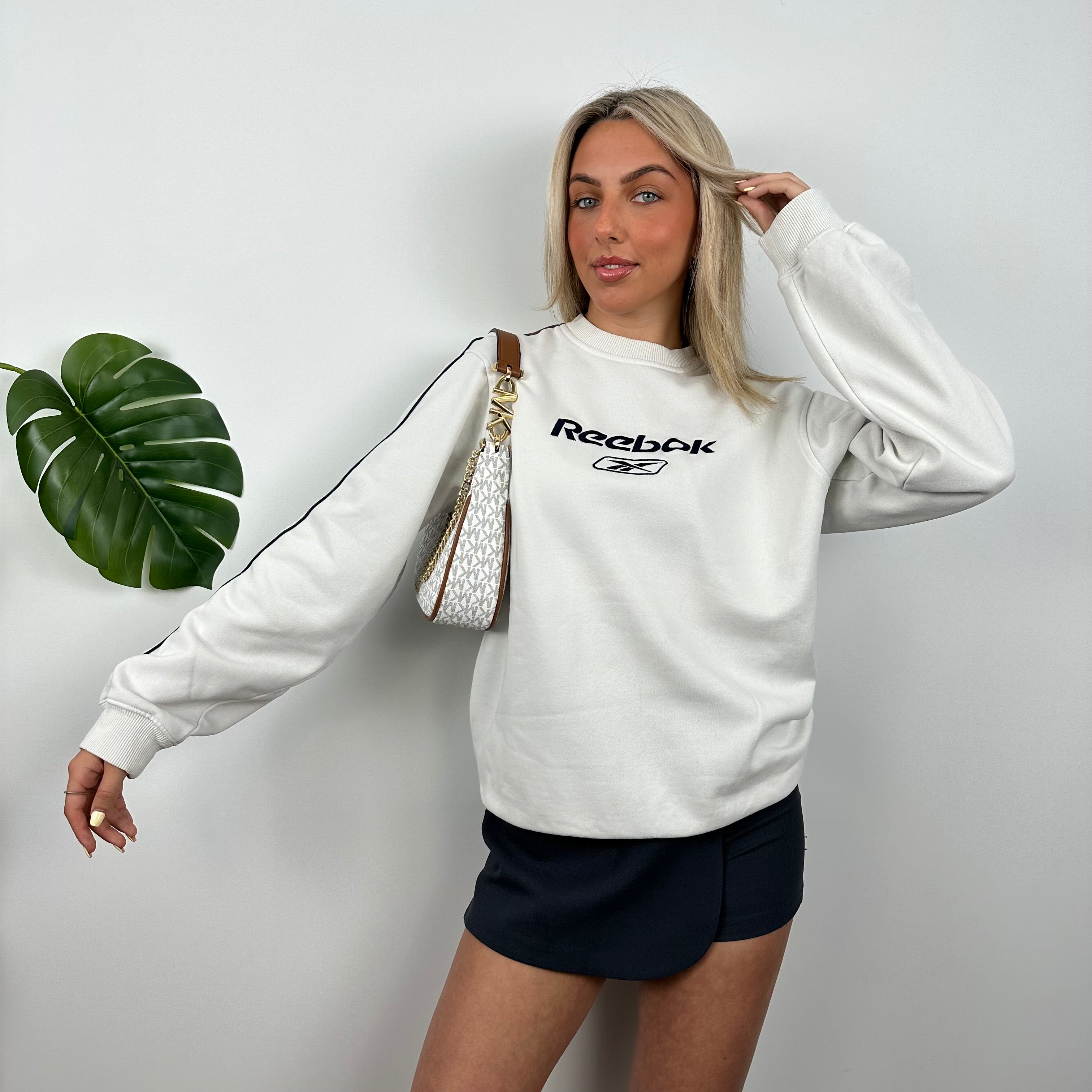 Reebok White Embroidered Spell Out Sweatshirt (M)