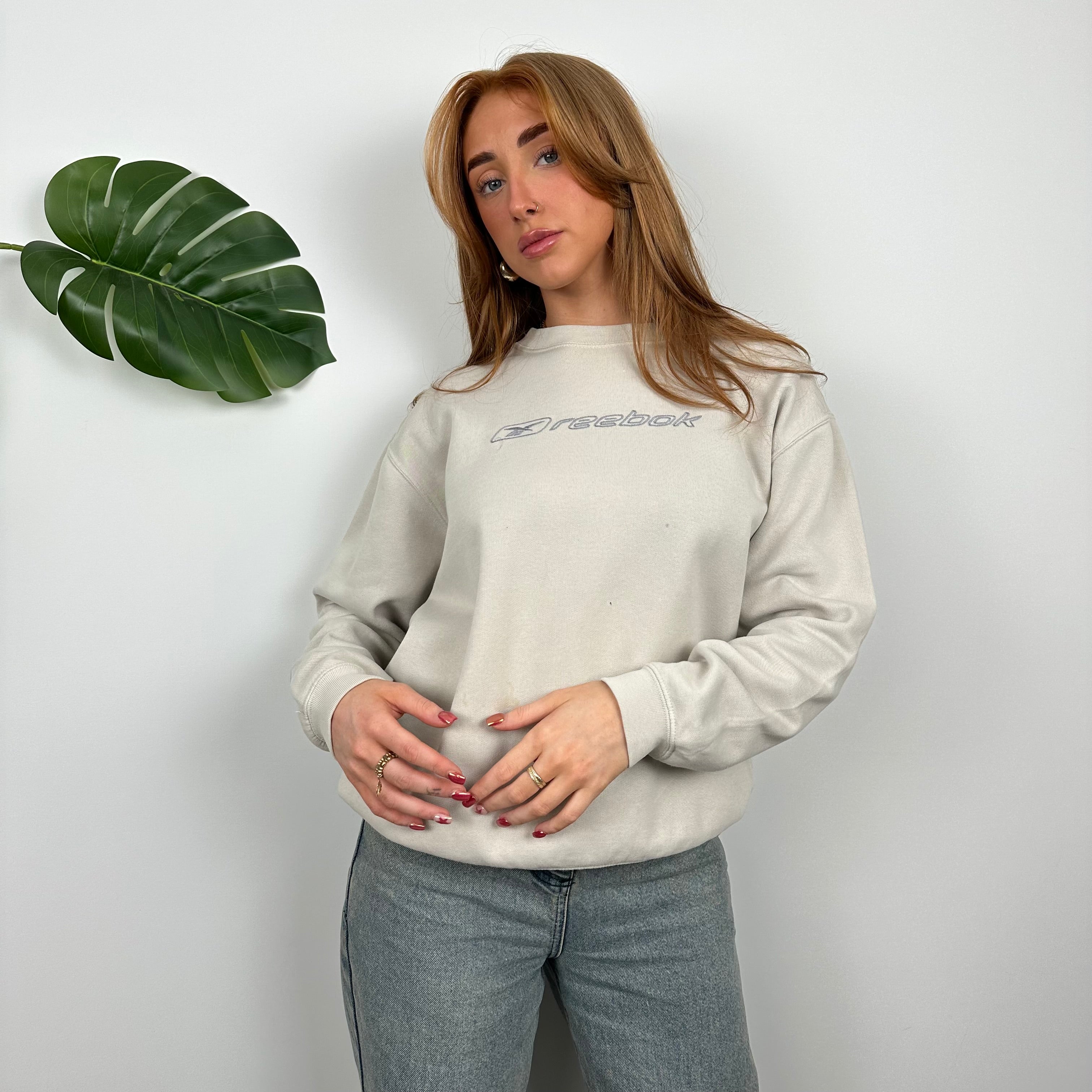 Reebok Cream Embroidered Spell Out Sweatshirt (S)