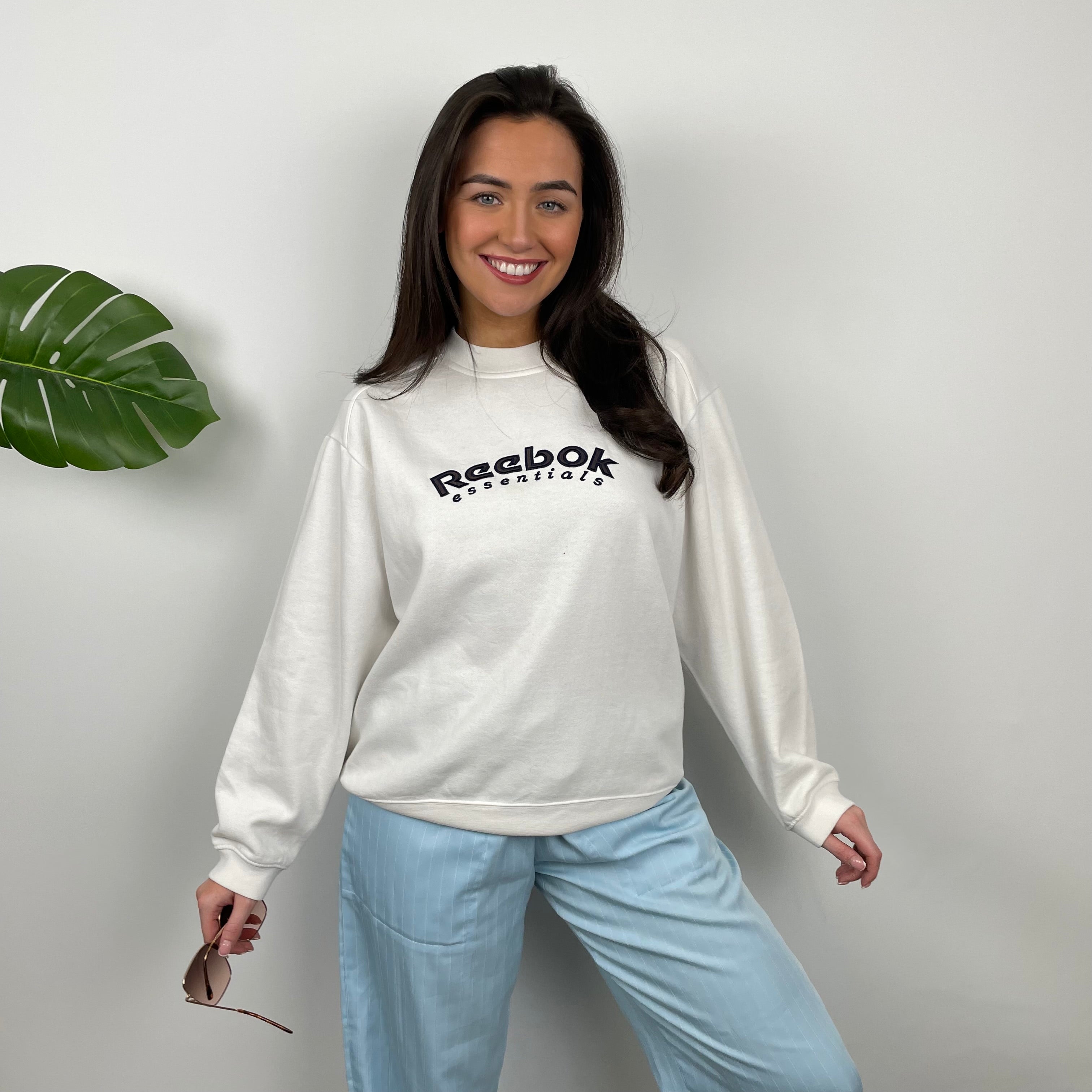 Reebok White Embroidered Spell Out Sweatshirt (M)