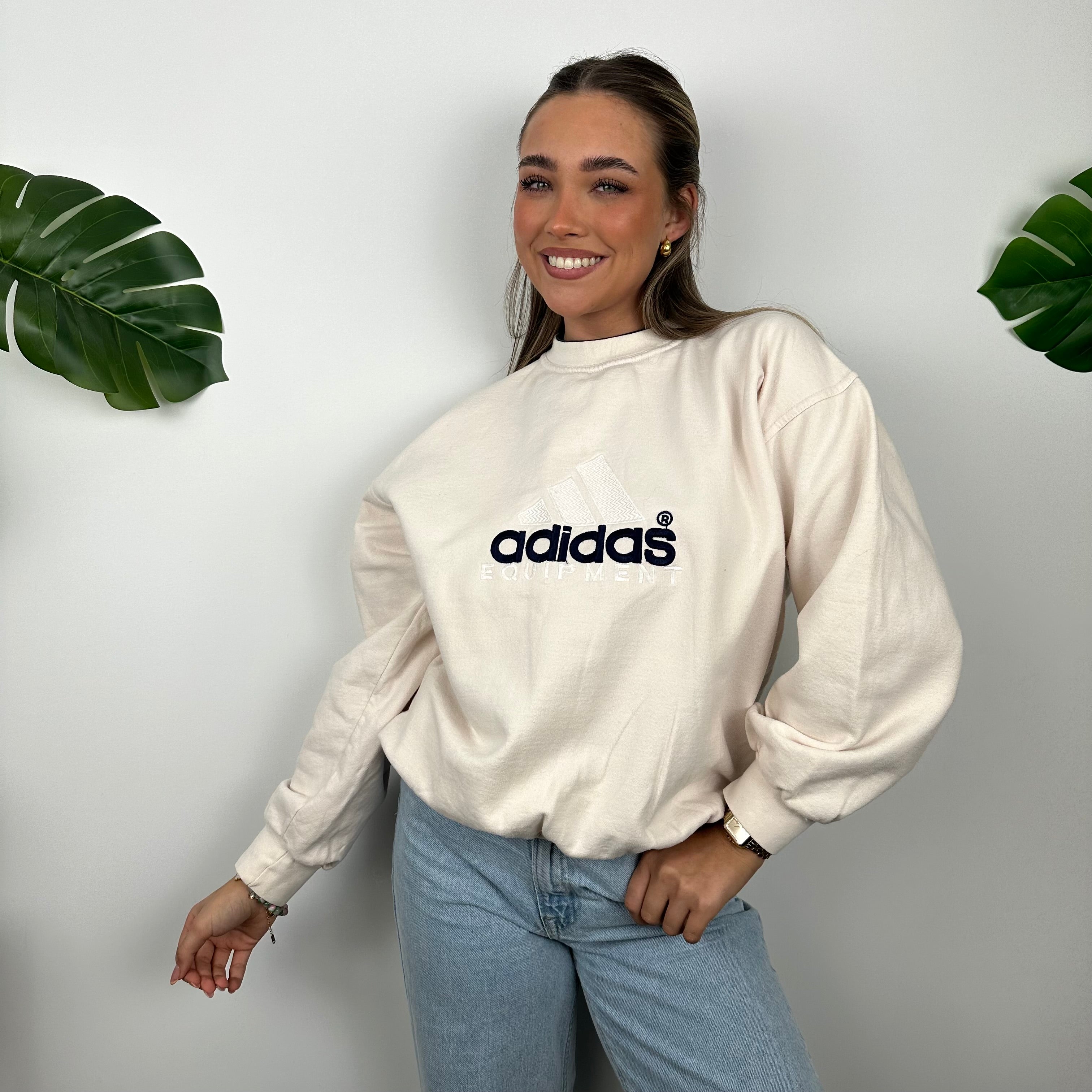 Adidas Equipment RARE Cream Embroidered Spell Out Sweatshirt (M)