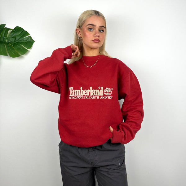 Timberland Red Embroidered Spell Out Sweatshirt (M)