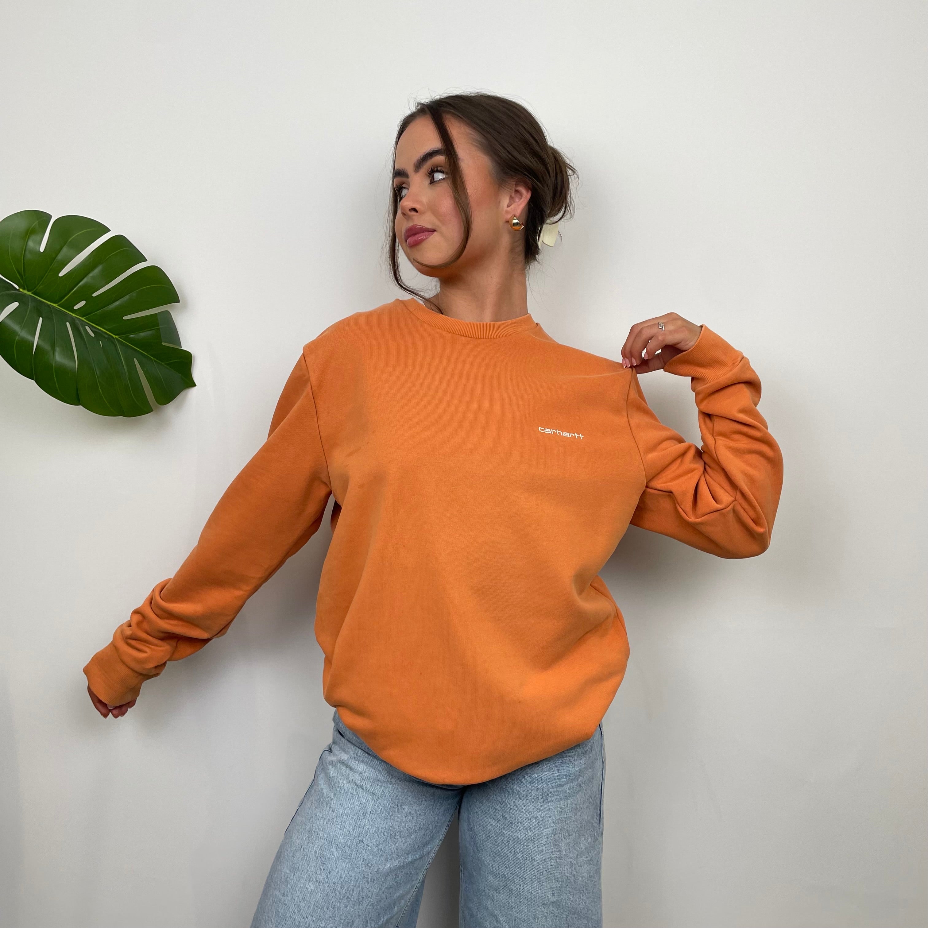 Carhartt Orange Embroidered Spell Out Sweatshirt (M)