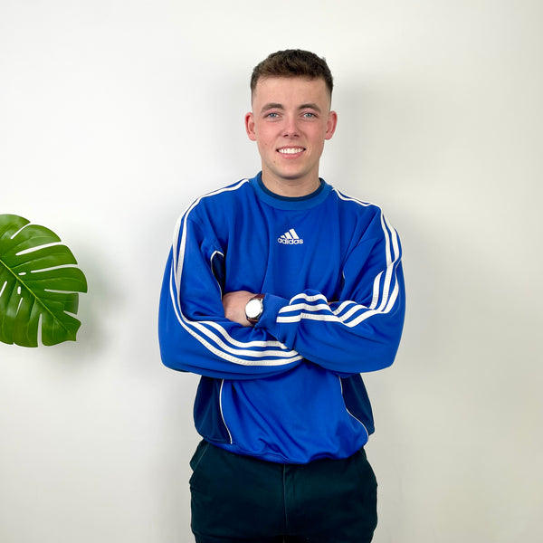 Adidas Blue Embroidered Spell Out Sweatshirt (L)