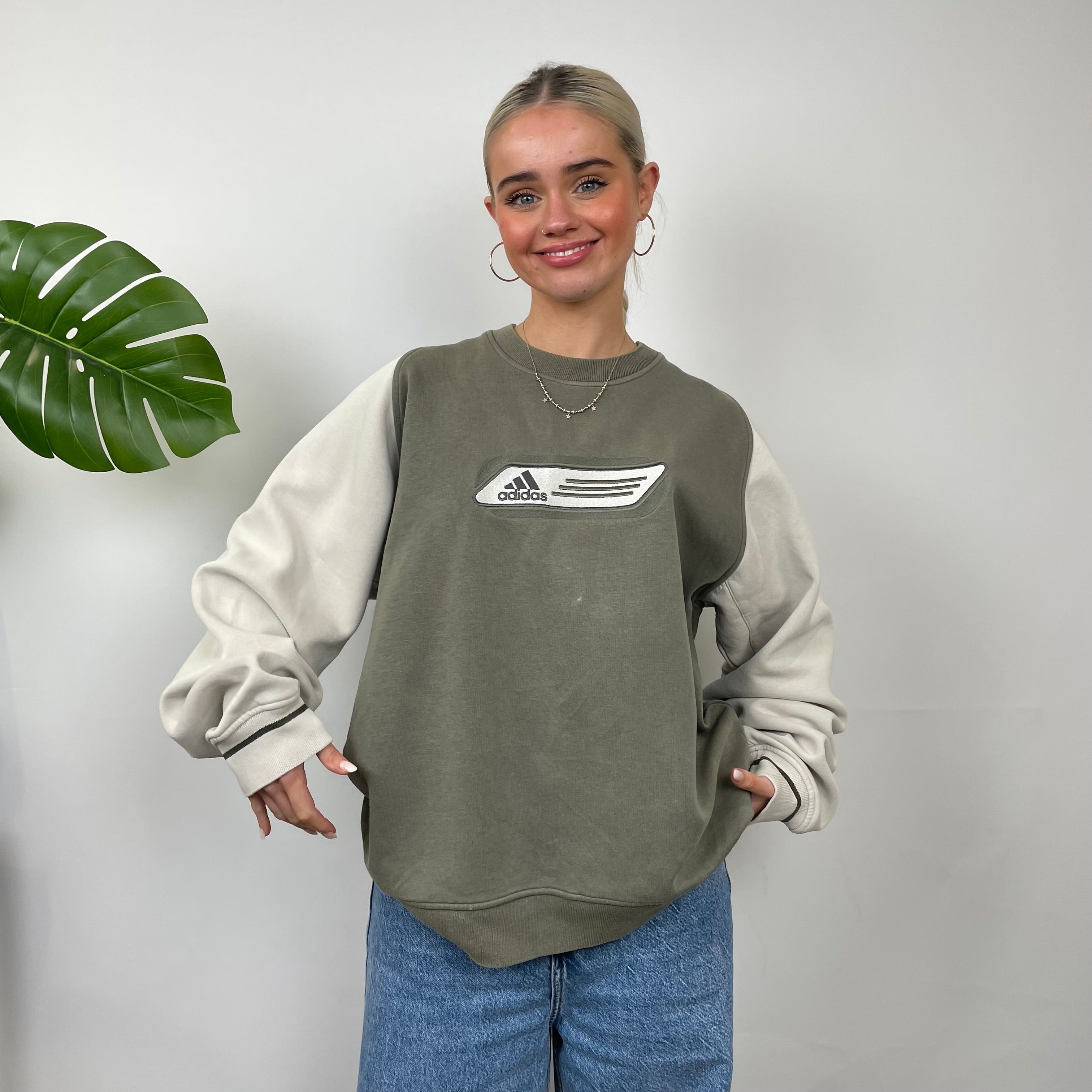 Adidas Green Embroidered Spell Out Sweatshirt (L)