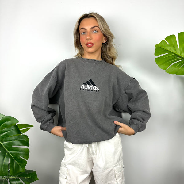 Adidas Equipment RARE Grey Embroidered Spell Out Sweatshirt (M)