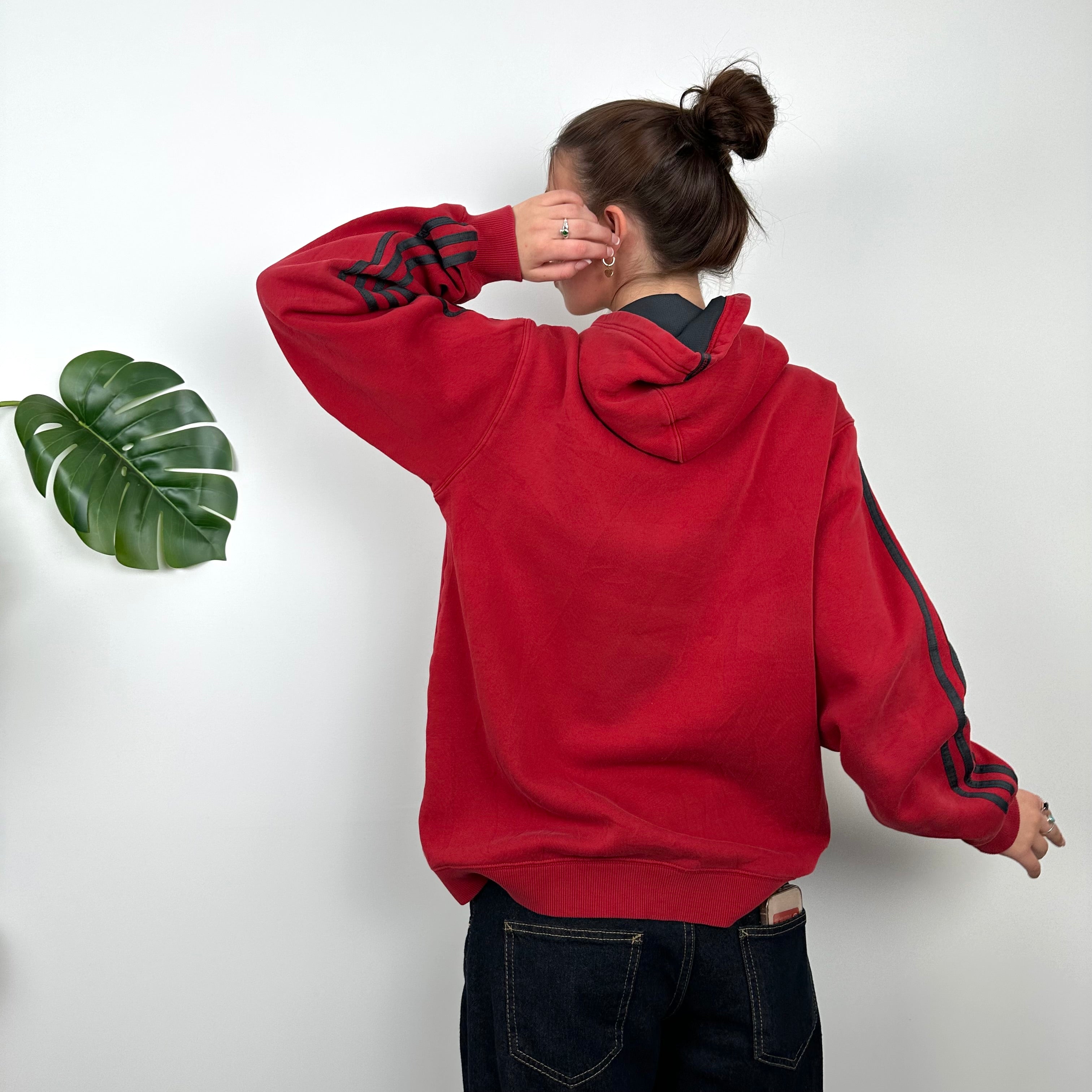 Adidas Red Embroidered Spell Out Hoodie (M)