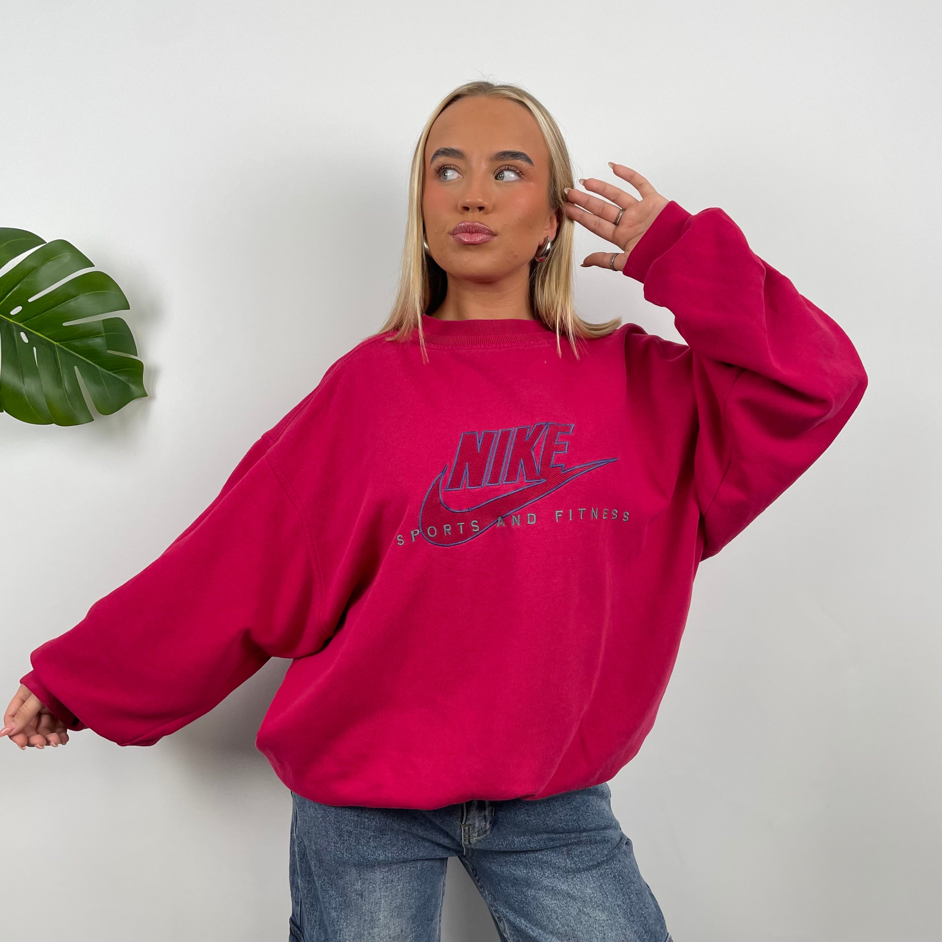 Nike Sports and Fitness RARE Pink Embroidered Spell Out Sweatshirt (L)