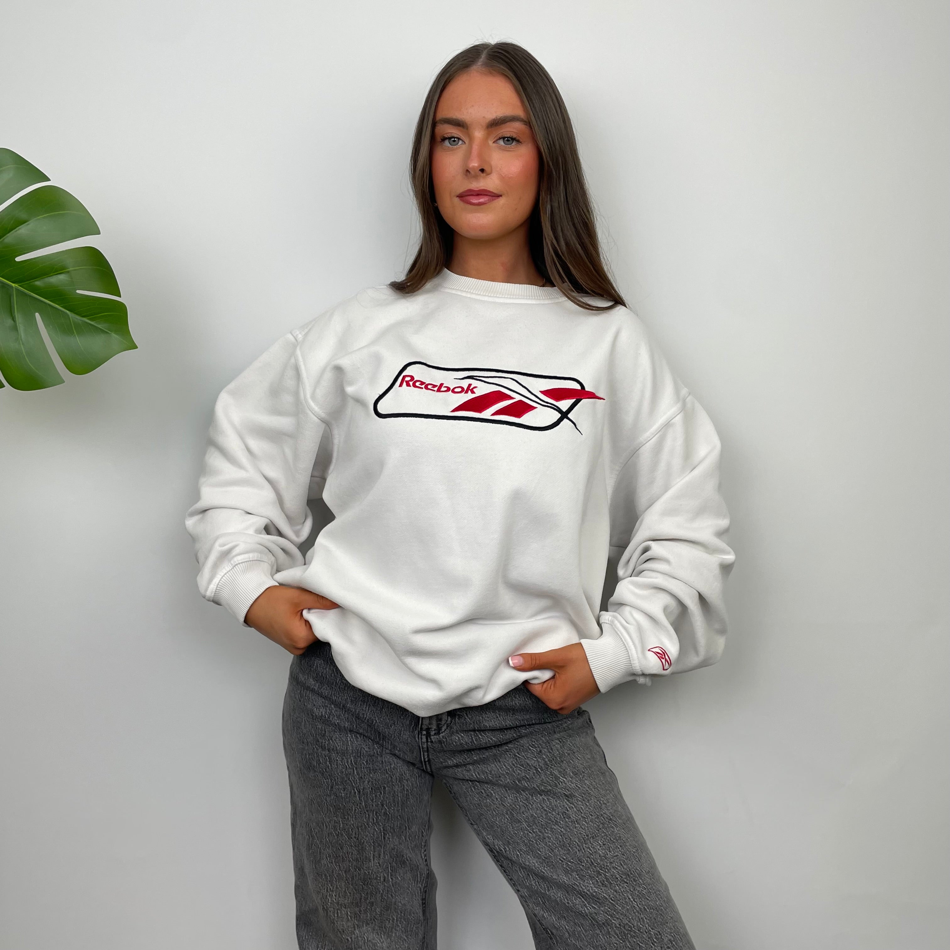 Reebok White Embroidered Spell Out Sweatshirt (L)