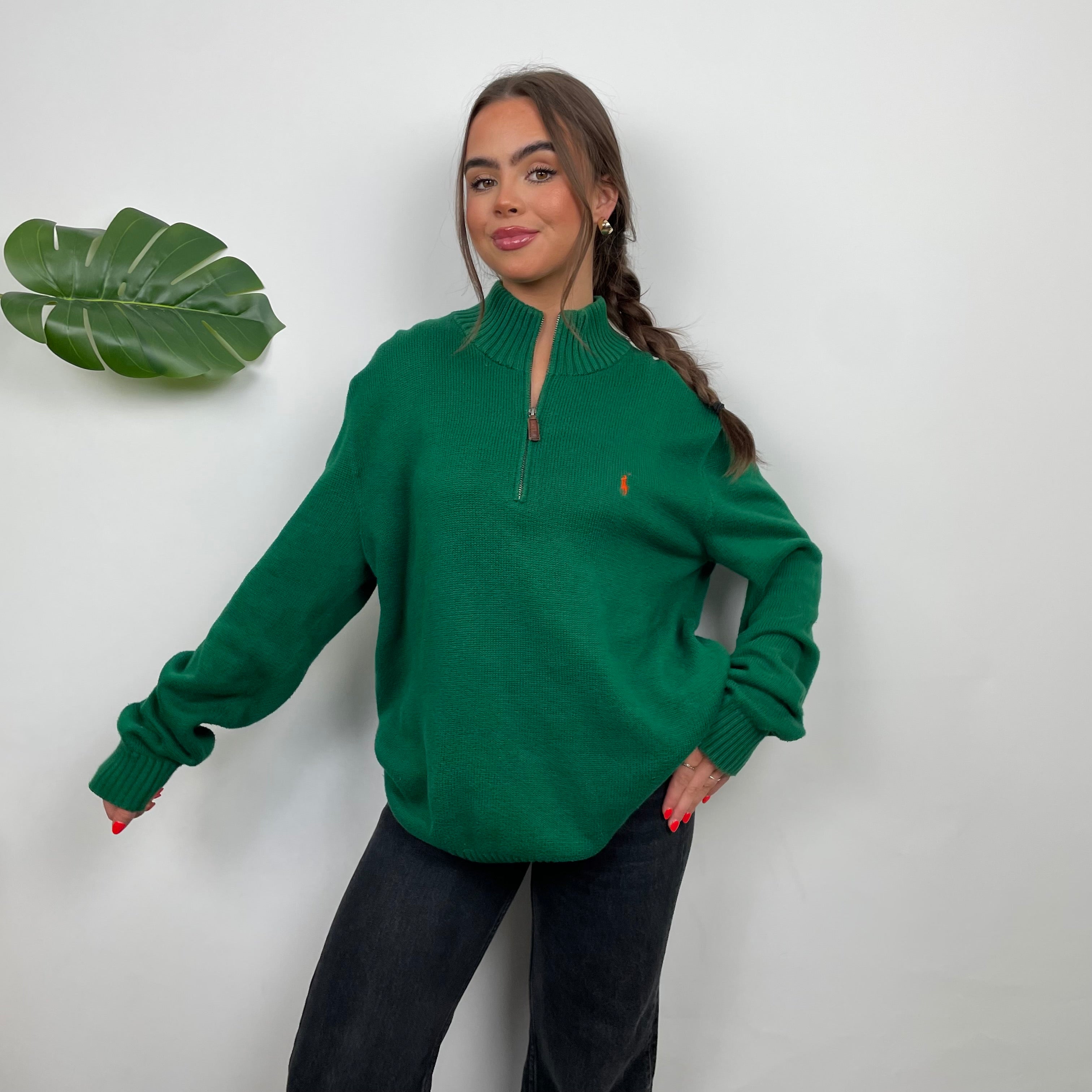 Polo Ralph Lauren Green Embroidered Logo Quarter Zip Knitted